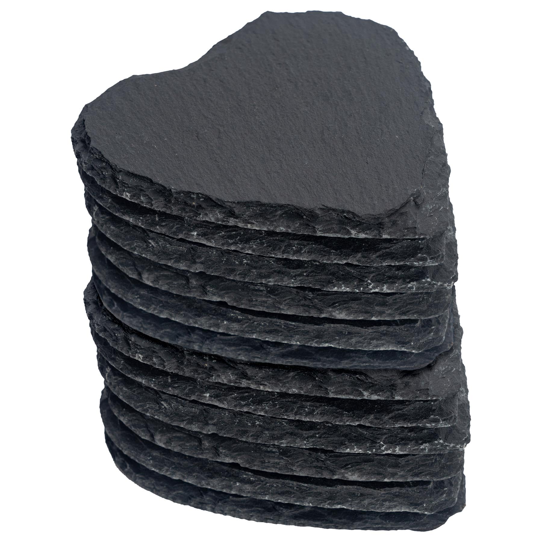 Argon Tableware Heart Slate Coasters - 10cm - 12 Piece Drink Coasters Black Stone Natural Slate Smooth Edge Drink Mat Cup Mats for Kitchen, Bar, Restaurant, Weddings, Events
