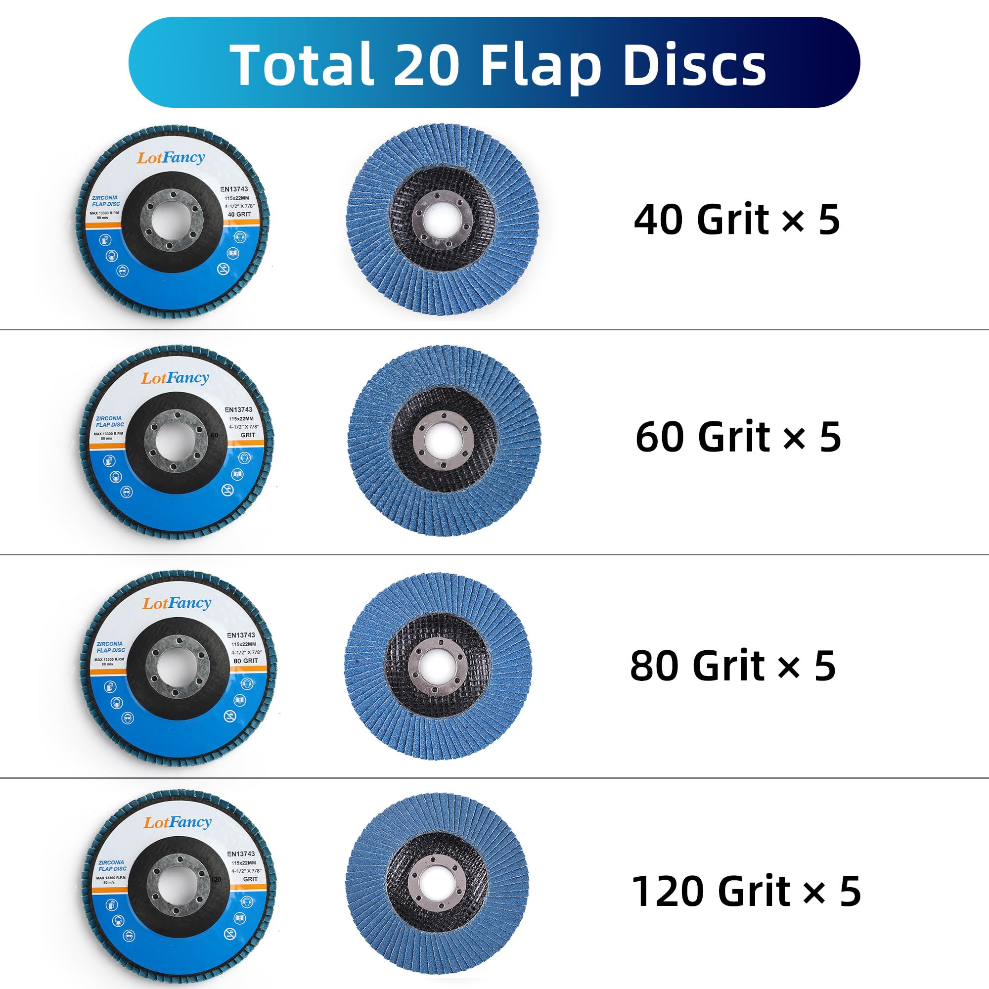 Lotfancy 11,4 cm x 7/20,3 cm zirconia Alumina smerigliatrice angolare disco lamellare abrasivo mola piatto