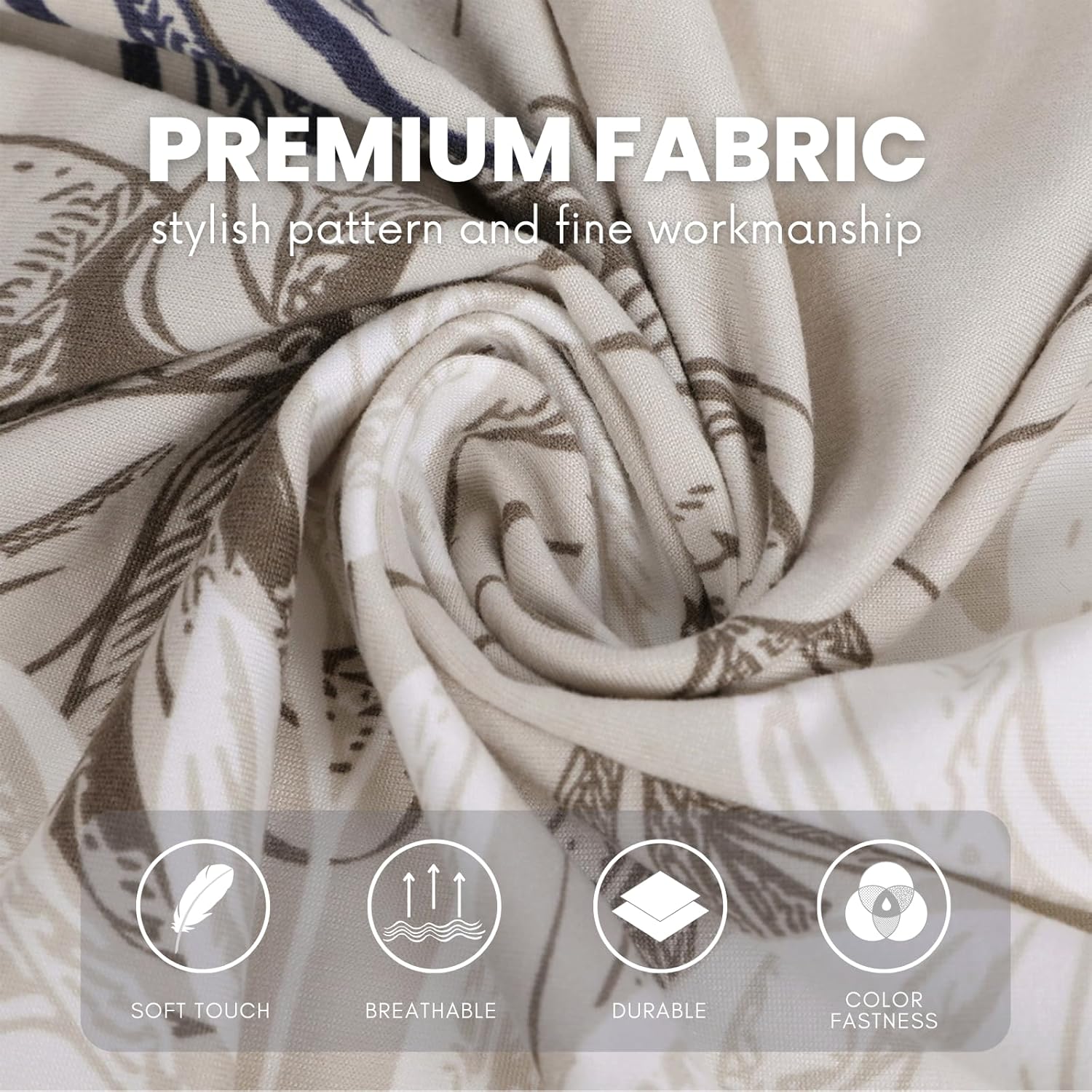 SearchI Dining Chair Seat Covers Set of 6, Stretch Removable Chair Covers for Dining Chairs, Kitchen Chair Covers Protector(Beige and Blue Flower)