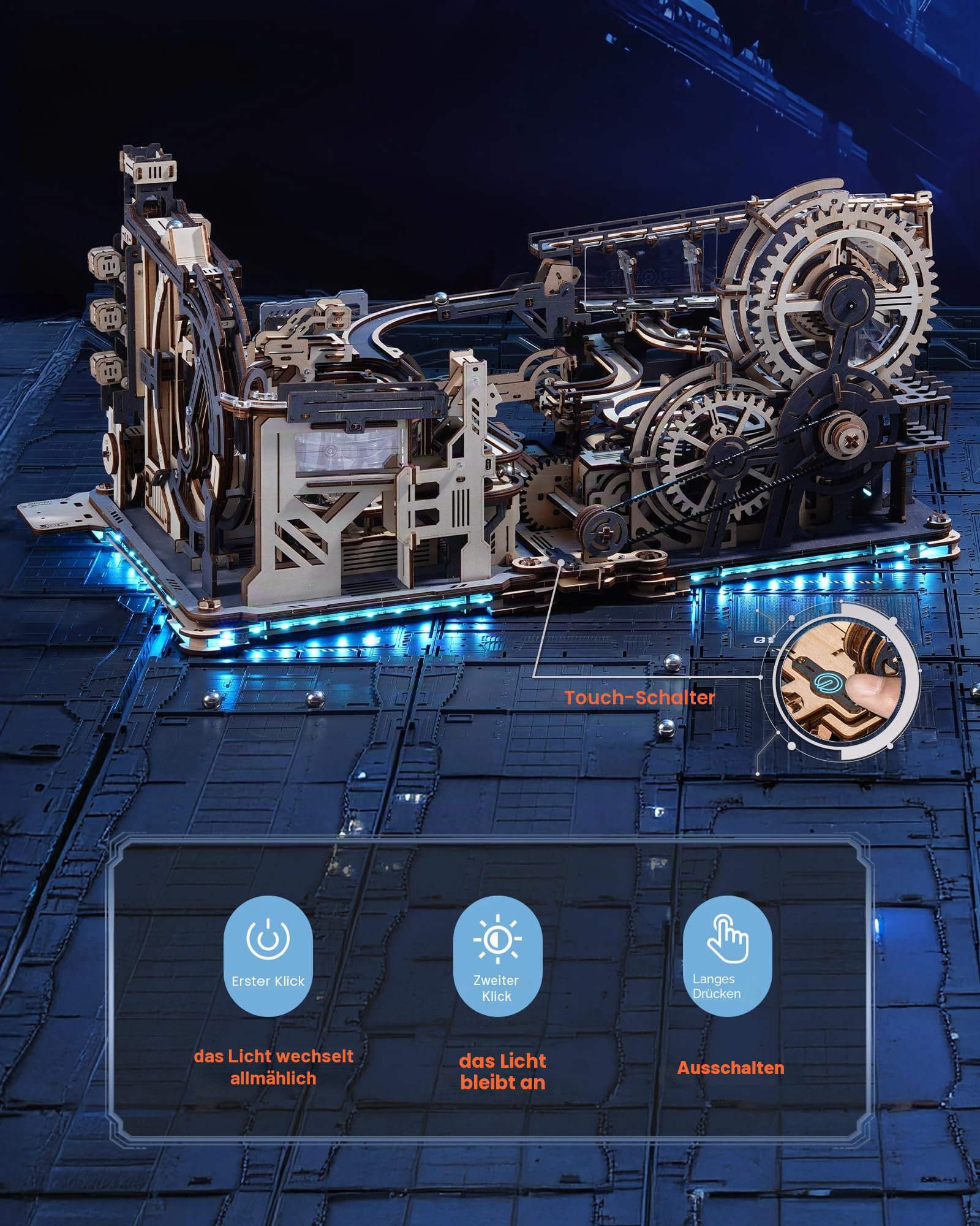 ROWOOD Murmelbahn Elektrische Modelle 3D Puzzle Erwachsene Puzzle Zwillingsstädte Holzbastel Bausätze