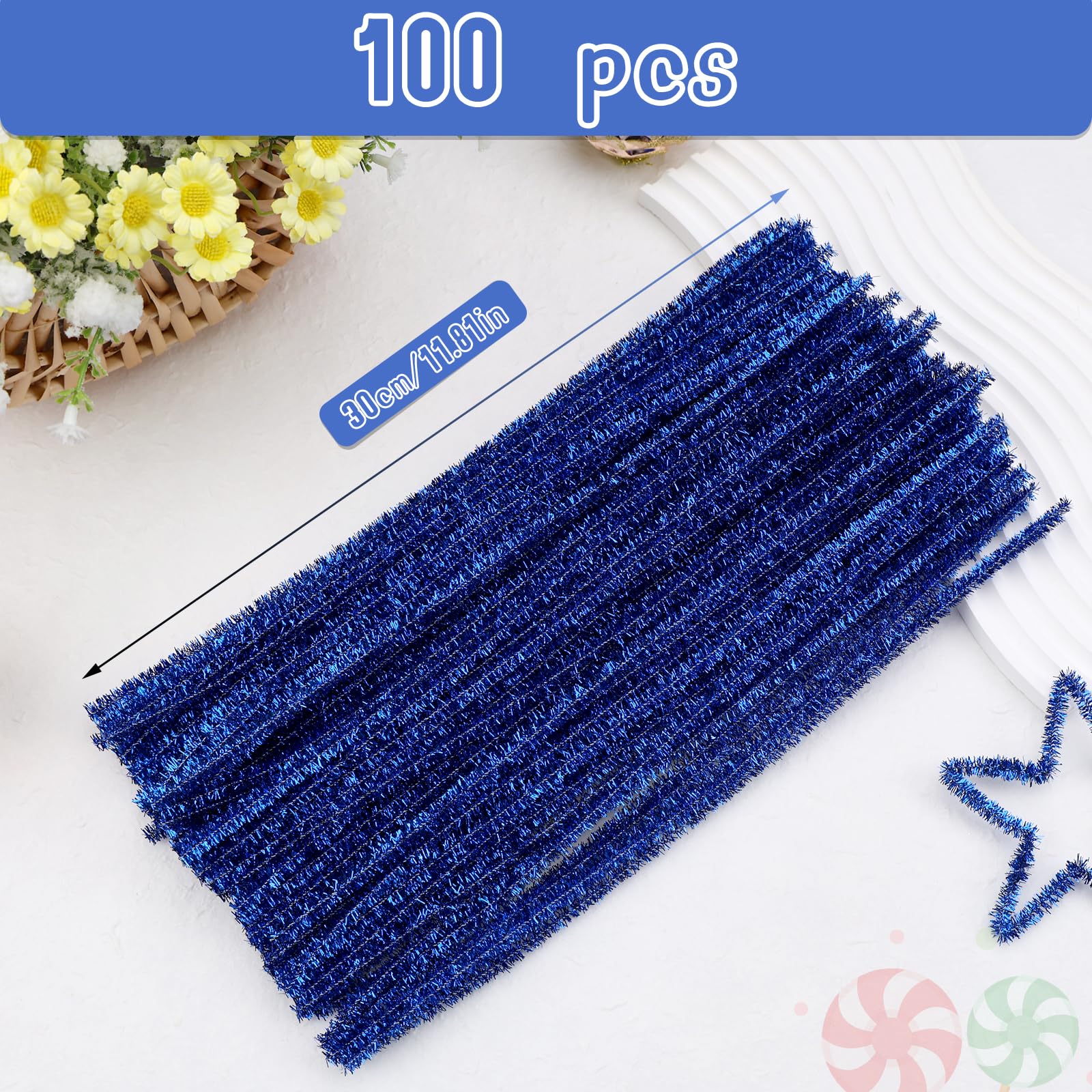 Hssugi Royal Blue Pipe Cleaners, 100PCS Pipe Cleaners Craft