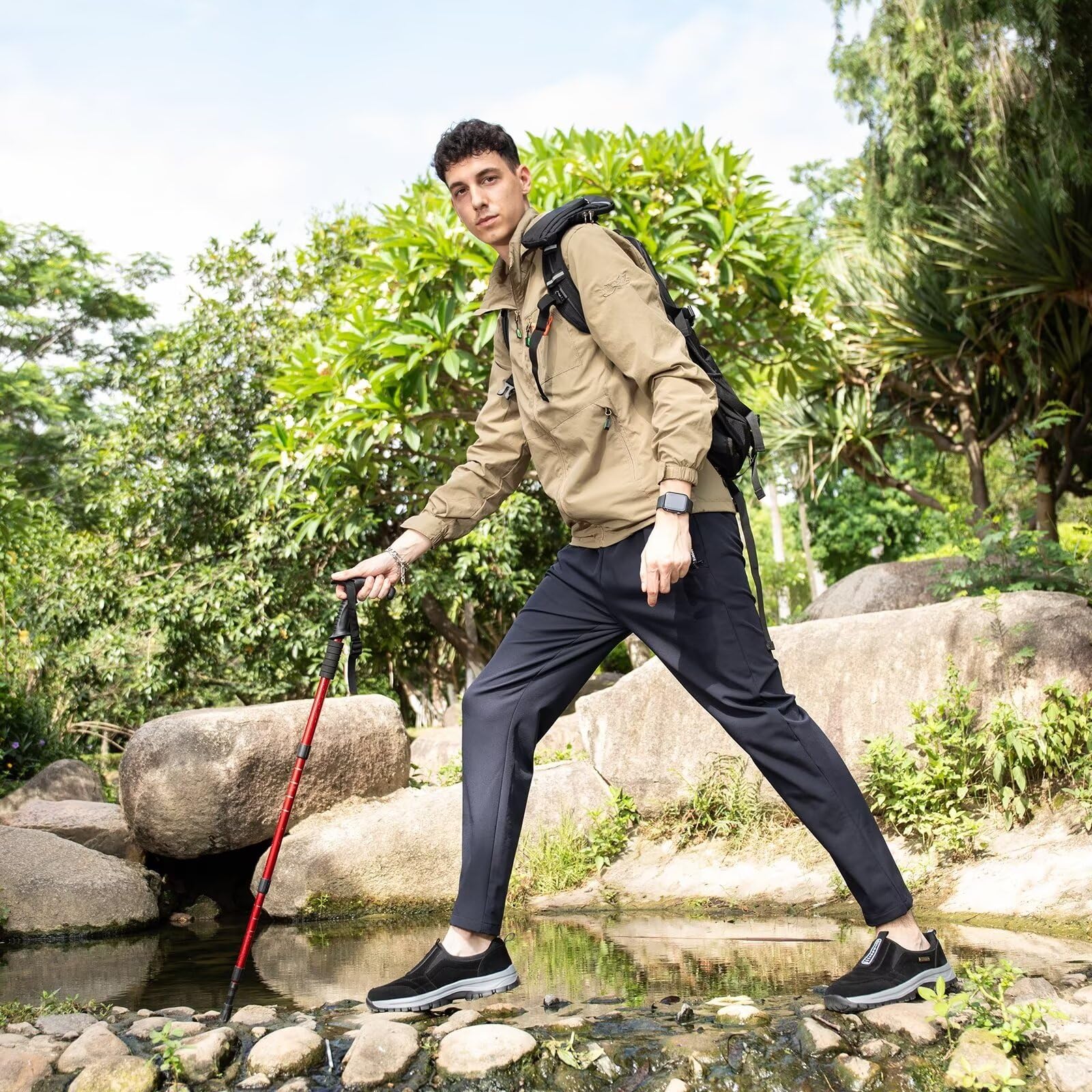 Chaussure de Marche Homme Orthopédiques sans Lacets Baskets de randonnée en Plein air Chaussures Antidérapant à Enfiler Baskets De Trekking