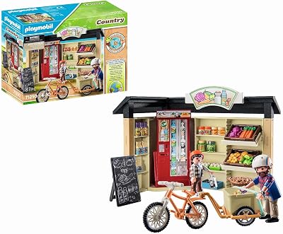 PLAYMOBIL Country 71250 24-Stunden-Hofladen, Fahrrad mit Anhänger, Lebensmittelladen für den Bio-Bauernhof, Nachhaltiges Spielzeug für Kinder ab 4 Jahren