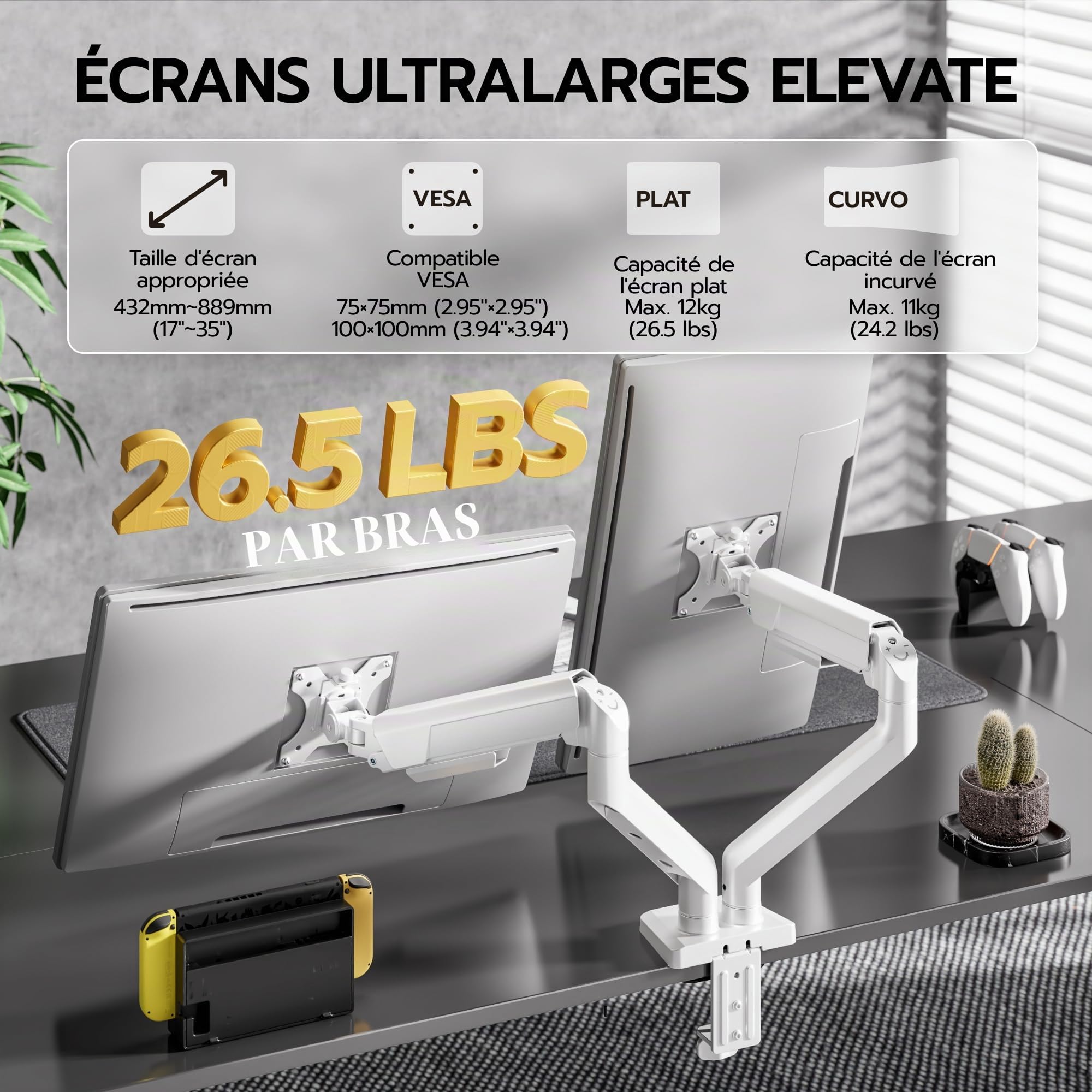 ARES WING Support de Moniteur 2 moniteurs pour écrans de 17 à 35 Pouces