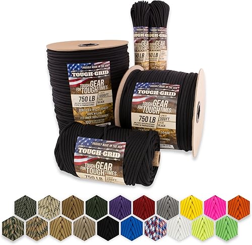 Miniatura 1 de TOUGH-GRID - Cuerda paracaídas de 340 kg, cuerda paracaídas 100% nailon Mil-Spec tipo IV utilizada por el ejército de Estados Unidos, ideal para