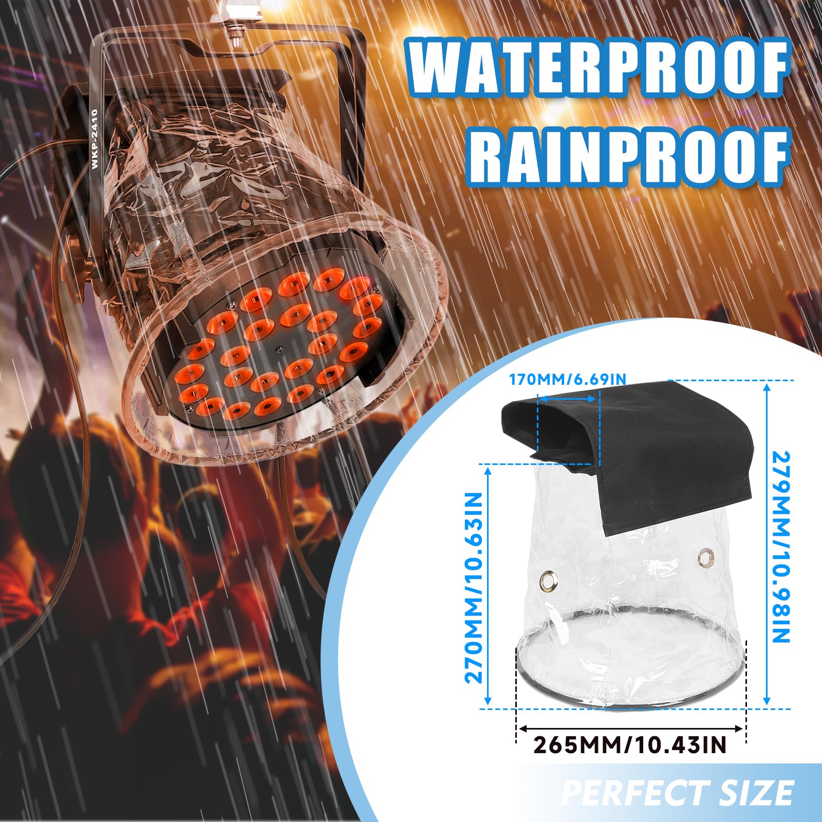 WECAN Lot de 8 housses de pluie étanches pour éclairage de scène, mini tête mobile à DEL à suspendre, accessoires étanches à la pluie et à la poussière transparents