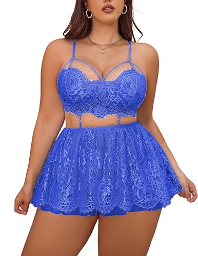 Avidlove Plus Size Lingerie Womens Babydoll Chemise Nightgown Lace Nighty Sleepwear L-5X - 4X-Large - Royal Blue