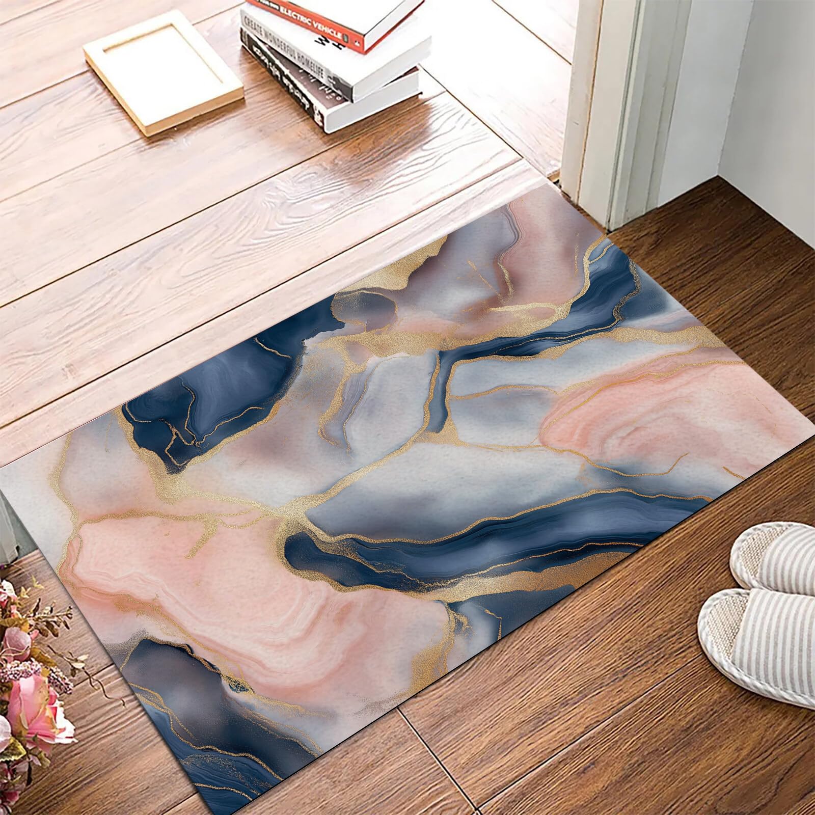 Tappetino Entrata Blu Polvere Marmo A Spirale Zerbino Arte Elegante Zerbini Di Benvenuto Per Cucina Interno Terrazzo Posteriori Esterno Porte Anteriori La Casa,80X120Cm