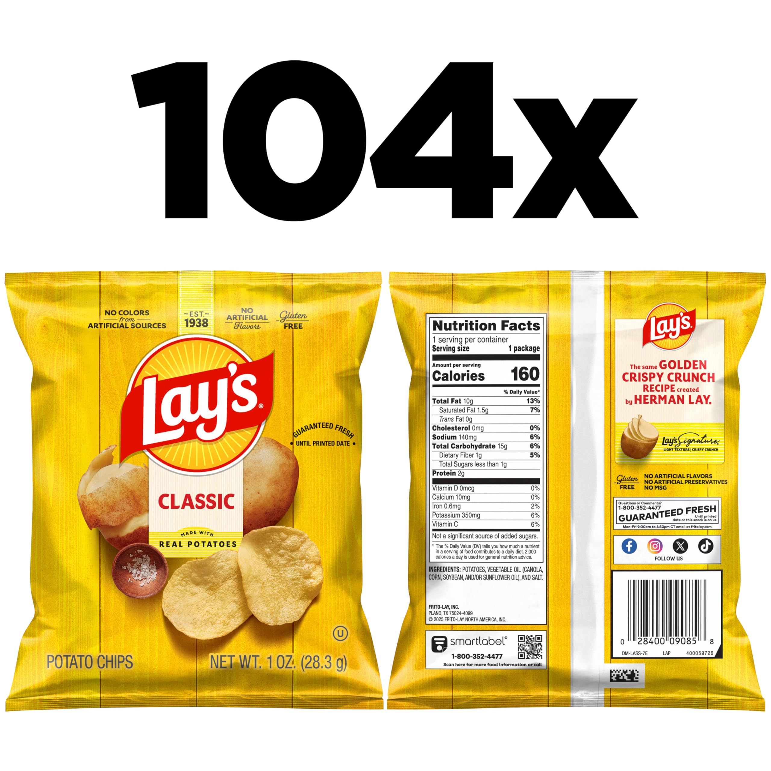 Amazon.com: Lay's Potato Chips, Classic, 1 Ounce (Pack of 104)