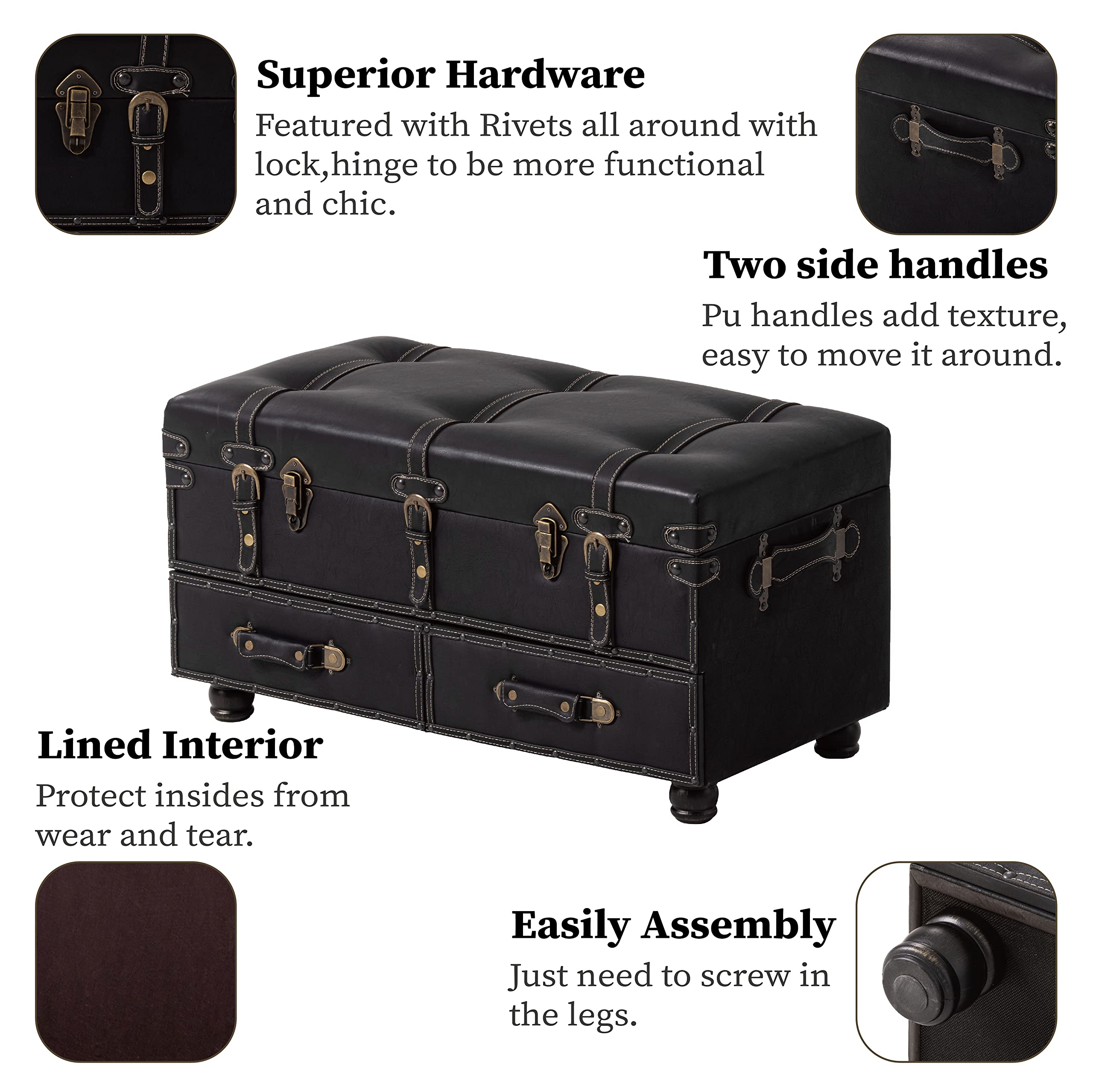 Lonyke Vintage Treasure Chest Bench With Latch Closure And Buckle