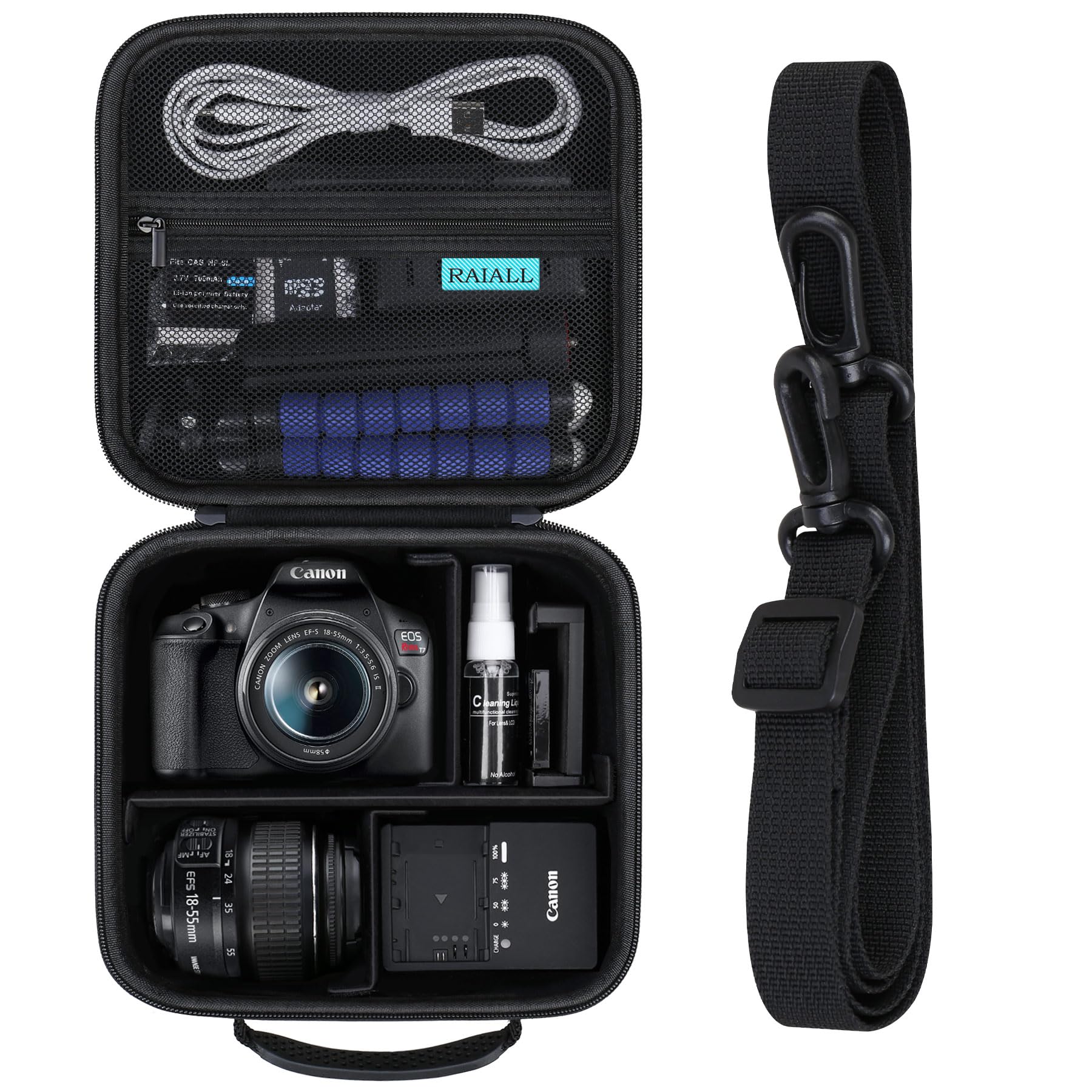 RAIALL Custodia per fotocamera Canon EOS 2000D/4000D DSLR/R50/R50V/R100/250D/R10/R6 Mark II/R8/R5/ Sony/Nikon D7500, custodia rigida da trasporto, borsa protettiva da viaggio, Nero