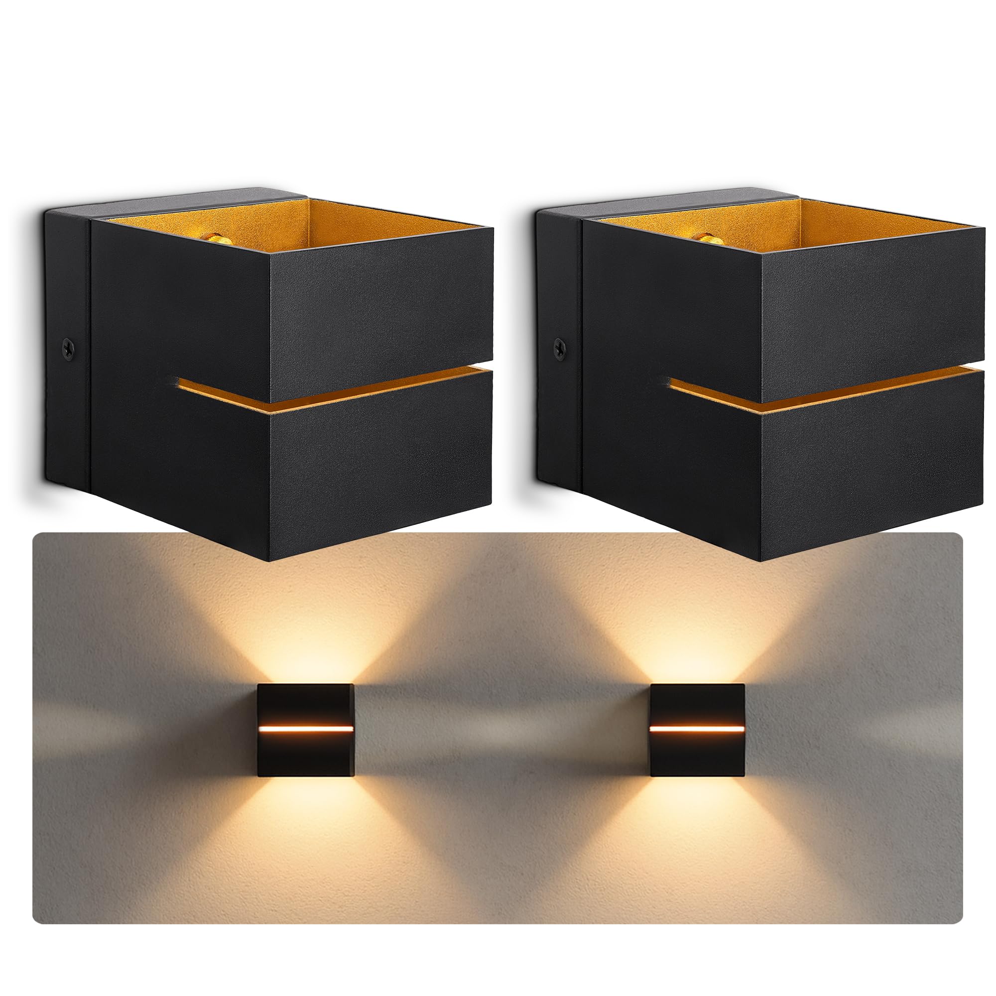 KOURA indirekte Wandleuchte schwarz mit Lichtschlitz - Wandlampe Gold Design Up Down Leuchte für 1x G9 LED