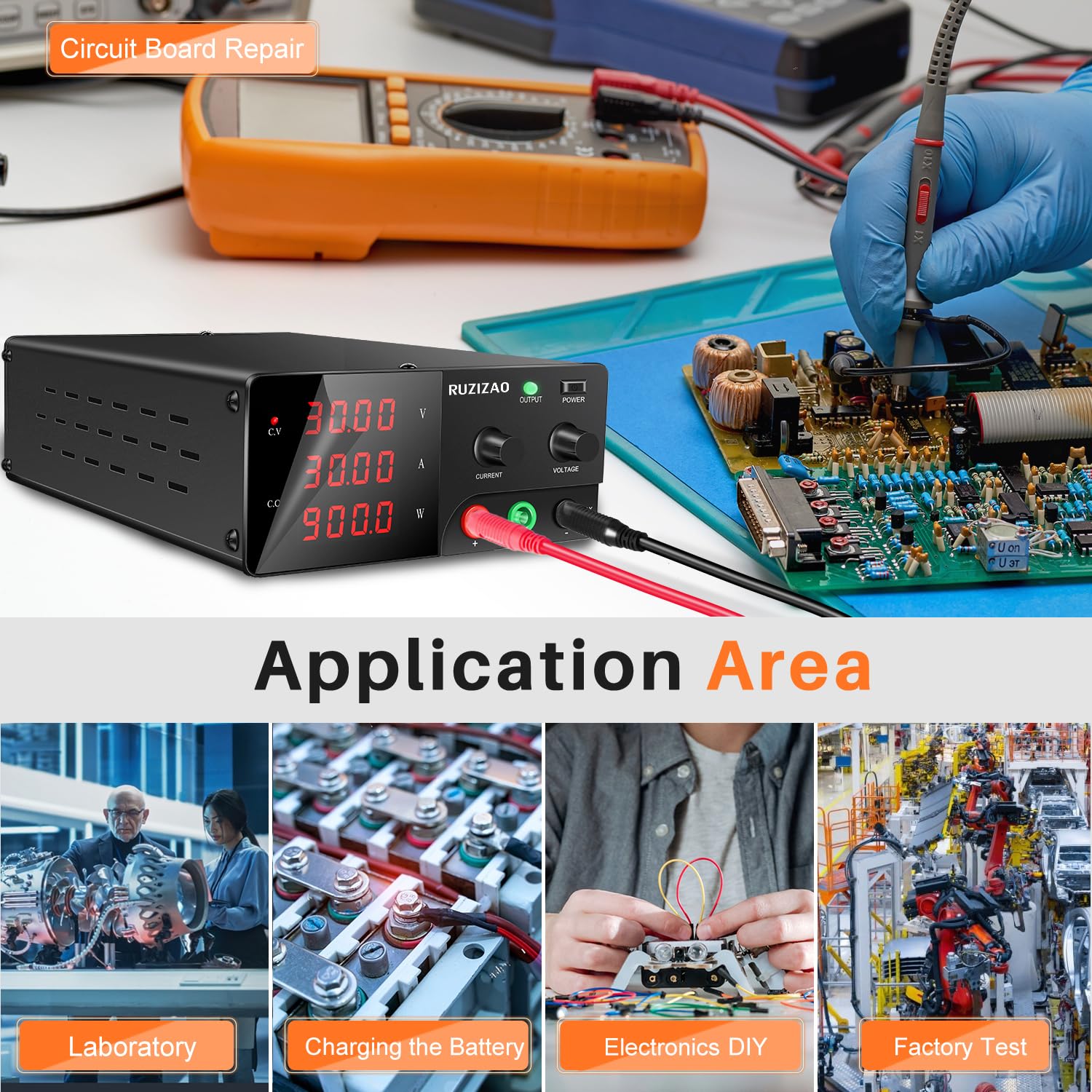 Alimentatore da Banco 30V 30A 900W Alta Potenza Alimentatore da Laboratorio con OUTPUT/Encoder, Alimentatore Regolabile con Display a LED a 4 Cifre e Uscita Stabile per Laboratorio/Elettronica