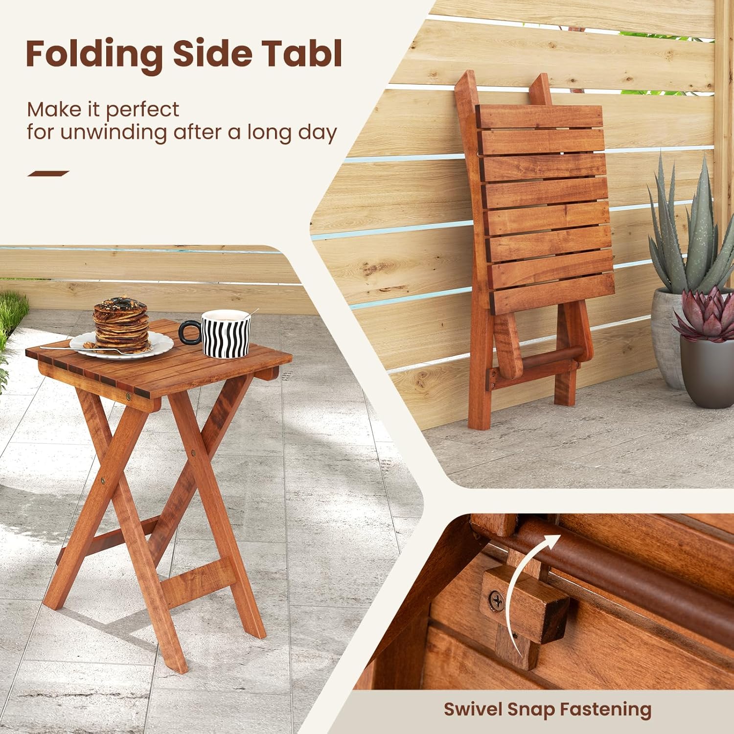 Tangkula 3-Piece Outdoor Poplar Wood Rocking Bistro Set, High Back Front Porch Rocker Chairs Conversation Set with Folding Coffee Table and Armrests, Outdoor Patio Furniture Set for Balcony Backyard