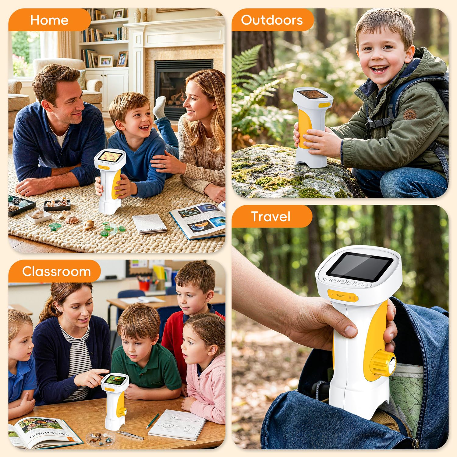 Microscope Enfant, Ahalfcit Microscope Numérique avec Écran HD IPS 2.4", 1000X Appareil Photo Portable de Poche, Jouet Exploration Nature, Cadeau STEM pour Enfants 3-12 Ans (Blanc)