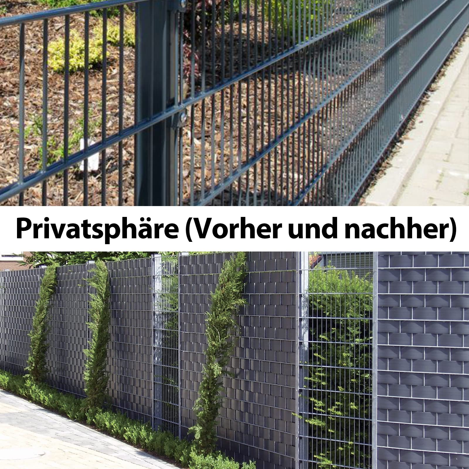Fiqops 6er set PVC Sichtschutzstreifen, Doppelseitiger Druck Sichtschutzfolie Windschutz und Anti-UV Wetterfest, 210m x 19cm Zaunfolie inkl. 180 Befestigungsclips, für Doppelstabmatten Zaun, Anthrazit