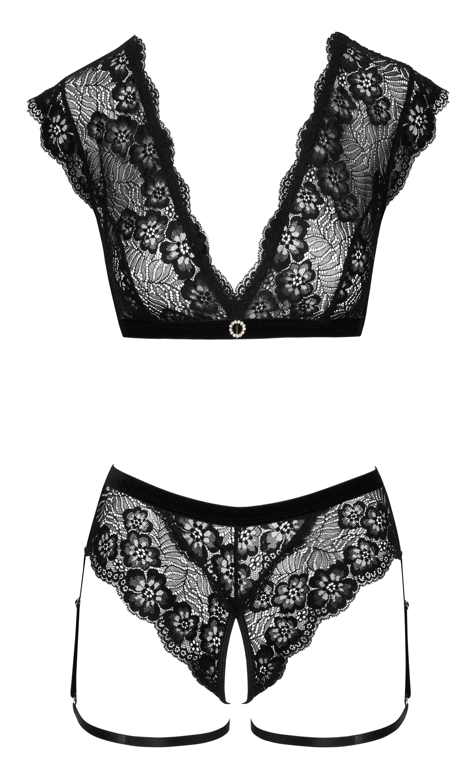 Cottelli Lingerie Women's Top and Crotchless Briefs Black XL