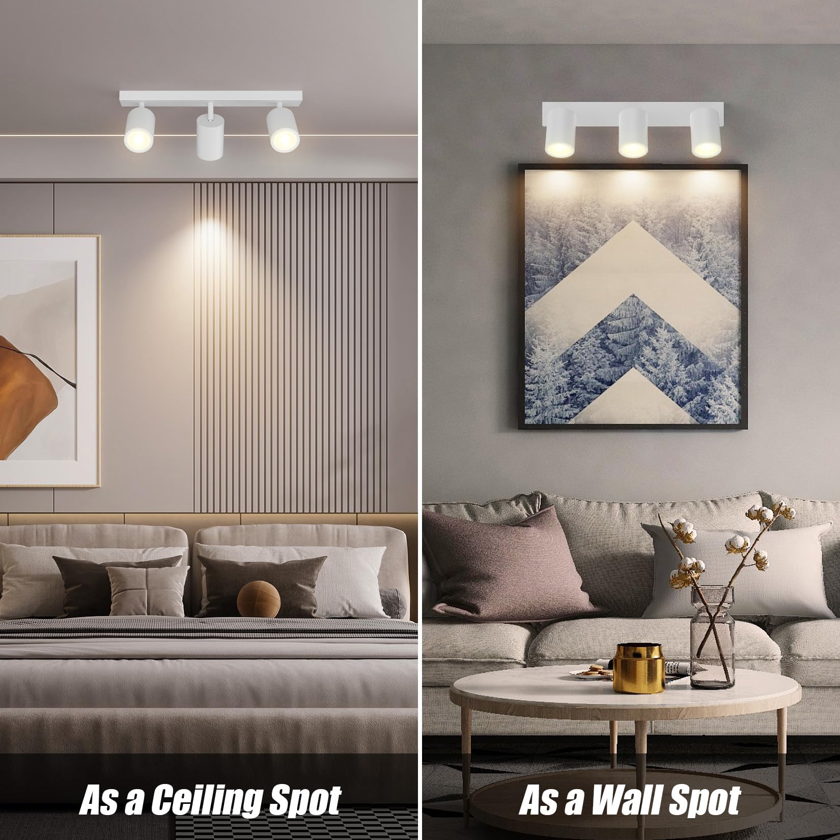 Klighten Faretti da Soffitto Orientabili Bianco, con 3 Attacco GU10, Plafoniera 3 Luci Interno, Plafoniera Faretti per Cucina, Soggiorno, Camera da Letto, Max 50W x 3, Lampadina Non Inclusa