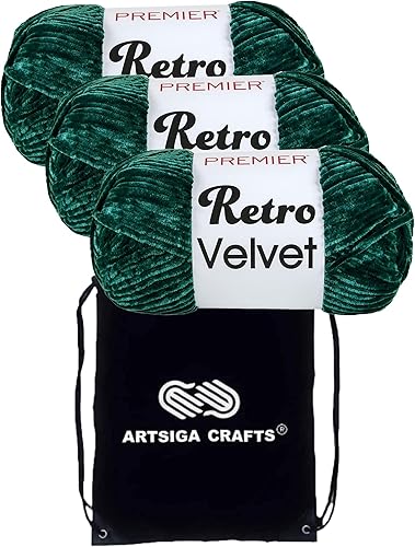 Miniatura 10 de Premier Yarns Retro Velvet Ruby 1088-08 (6 madejas, el mismo lote de tinte) grueso y voluminoso #5 hilo de poliéster para ganchillo y tejer con