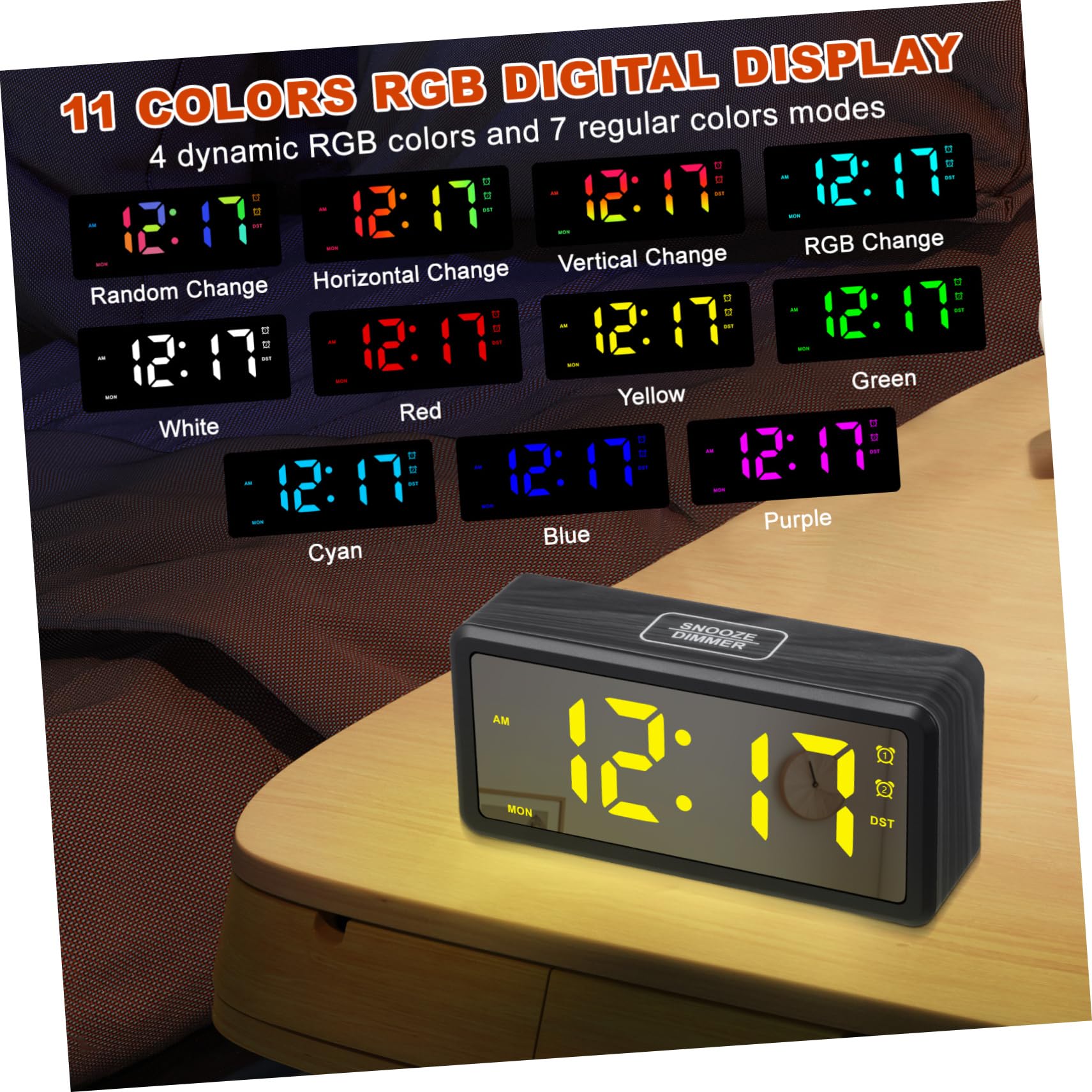 ERINGOGO Orologio Digitale in Legno Con Illuminazione Rgb Sveglia Con Display Led Regolazione Manual Legale Per Decorazione Del Comodino Della Camera Da Letto Ufficio