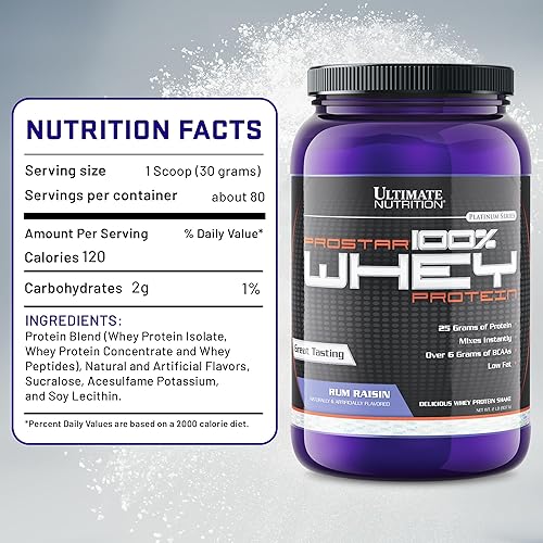 Vista 28 de Ultimate Nutrition PROSTAR 100% proteína de suero en polvo, baja en carbohidratos, apta para dieta cetogénica, 80 porciones, crema de chocolate