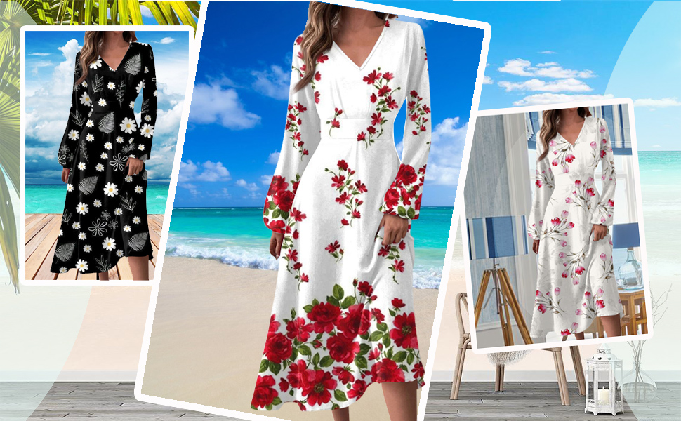 Watch Women's 2024 Fall Midi Dress Casual Long Sleeve Dresses on Amazon Live