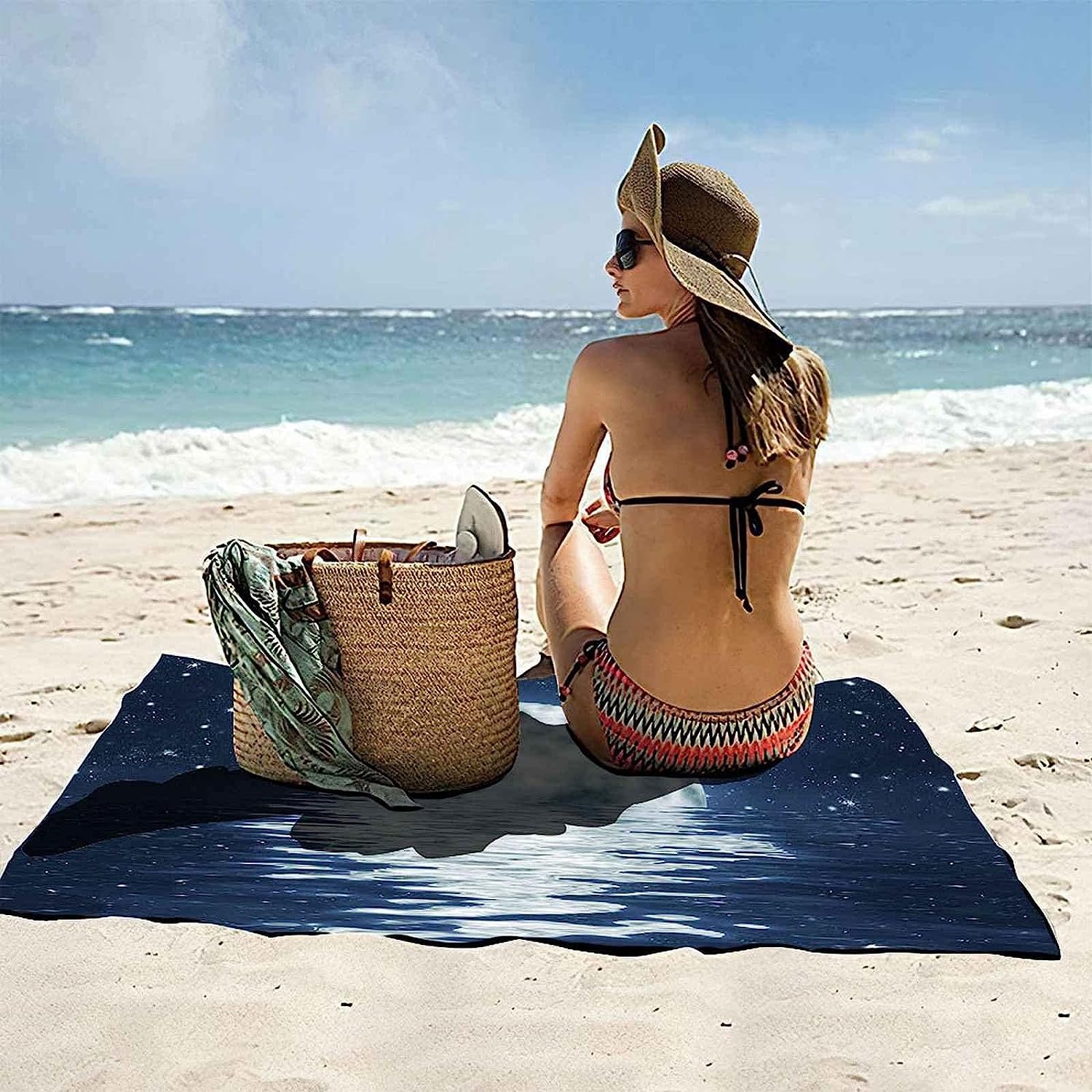 Serviette De Plage Lune Reflétée dans La Mer Serviette De Bain Enfant Adulte Drap De Plage Doux Microfibre Absorbant Idéal pour Voyage Plage Piscine Sport Drap De Plage 200 X 200 Cm -8Y3S+N7S