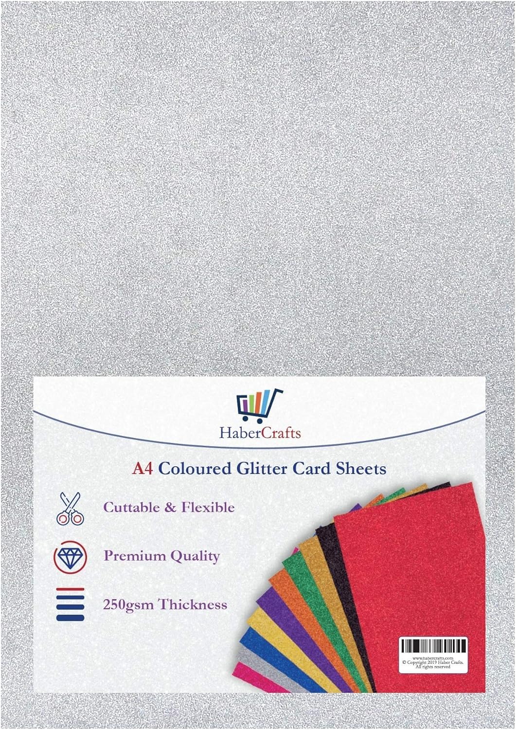 Habercrafts A4 Silver Glitter Card Non Shed Sparkle Craft Sheets 250gsm Bling Crafting Card Glitter Cardstock Acid Free (10 Sheets)