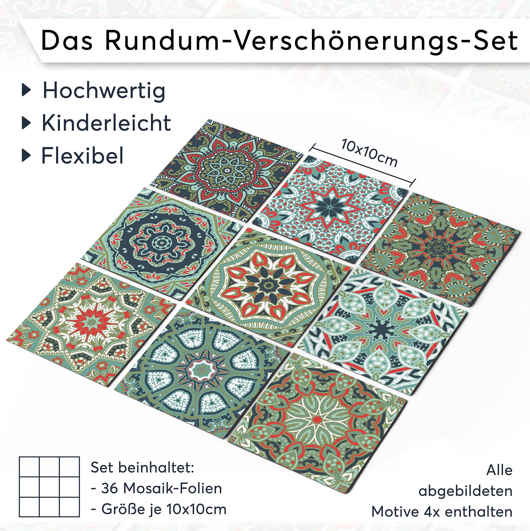 CREATISTO Klebefliesen Stickerfliesen Fliesenfolie - Klebefolie Aufkleber für Fliesen I Klebefliesen Deko Folie für Fliesen in Küche u. Bad/Badezimmer (10x10 cm I 36 -Teilig)