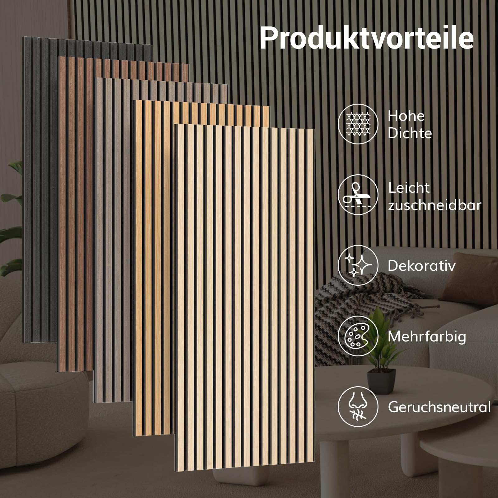 TONOR Akustikpaneele Holz 4 Stück 120x60cm 2,88m² Wandpaneele Schallschutzplatten Wandverkleidung Holzoptik Teak