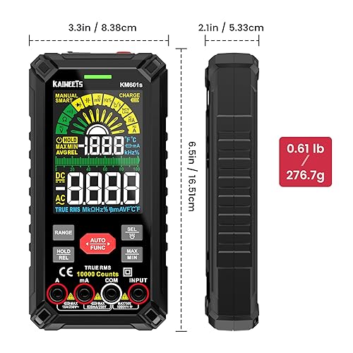 Miniatura 8 de KAIWEETS Multímetro digital TRMS de 10000 cuentas con rango automático, recargable, medidas de voltaje, corriente, resistencia, continuidad, ciclo