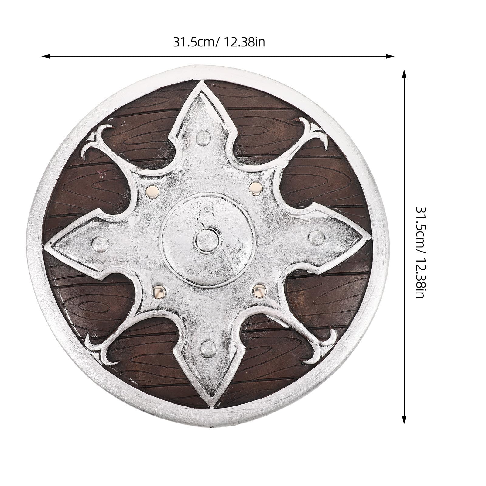 2 Piezas Escudo Medieval Redondo de PVC de 31, 5cm Correas Fijas