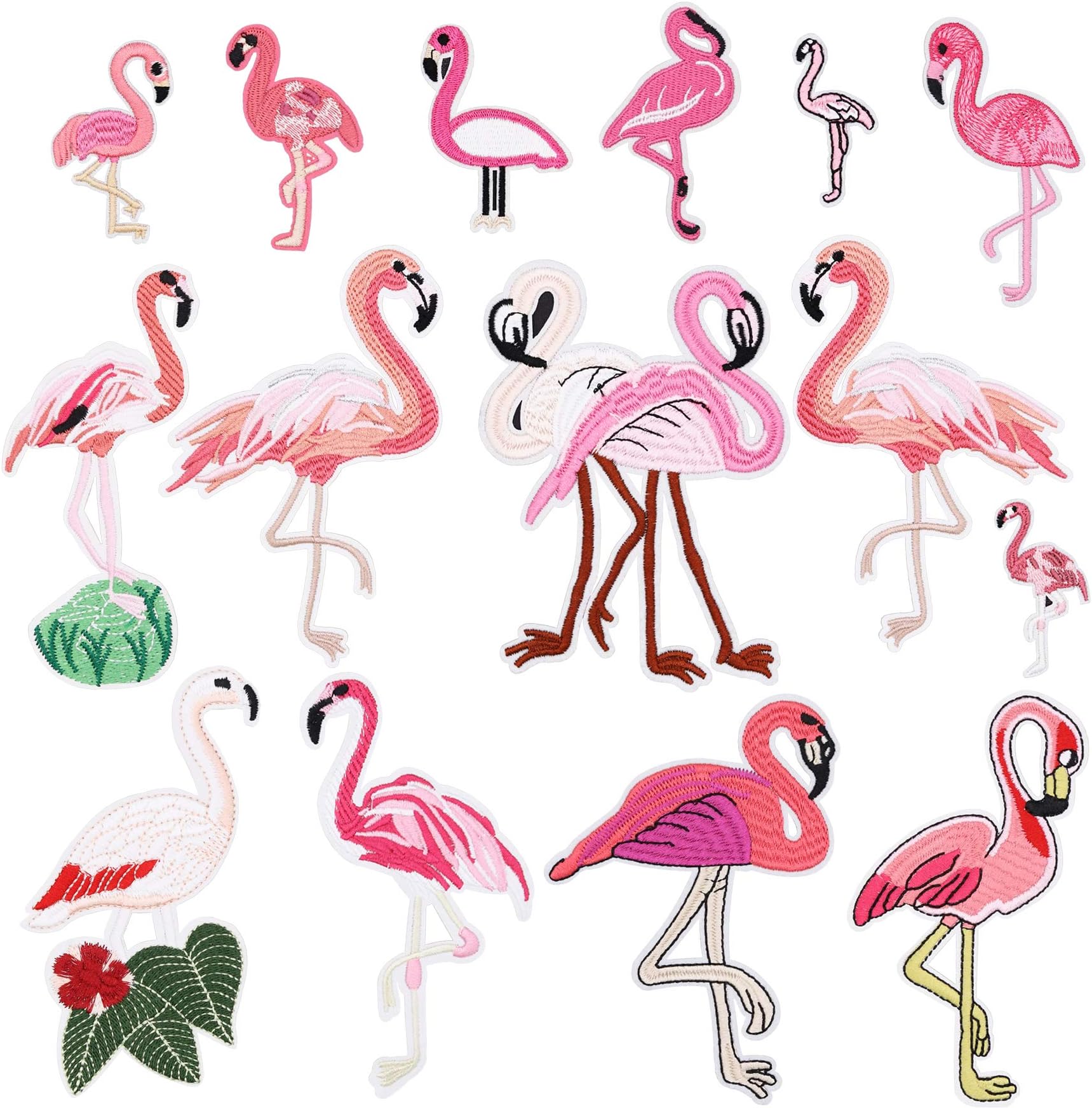 15pcs Flamingo Iron on Patches Embroidered Motif Applique Assorted Size Decoration Sew On Patches Custom Patches for DIY Jeans, Jacket, Kid's Clothing, Bag,Caps, Arts Craft Sew Making (Flamingo 15pcs)