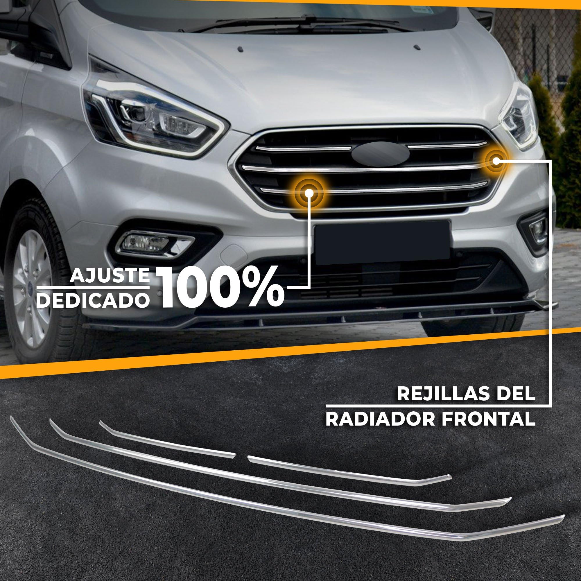 CHROMEMASTER | Compatible con Ford Transit Custom 2018-2023 | Molduras del Radiador Delantero; Rejillas para el Coche; Acero inoxidable Pulido | Nuevo, Atractivo Aspecto del Vehículo