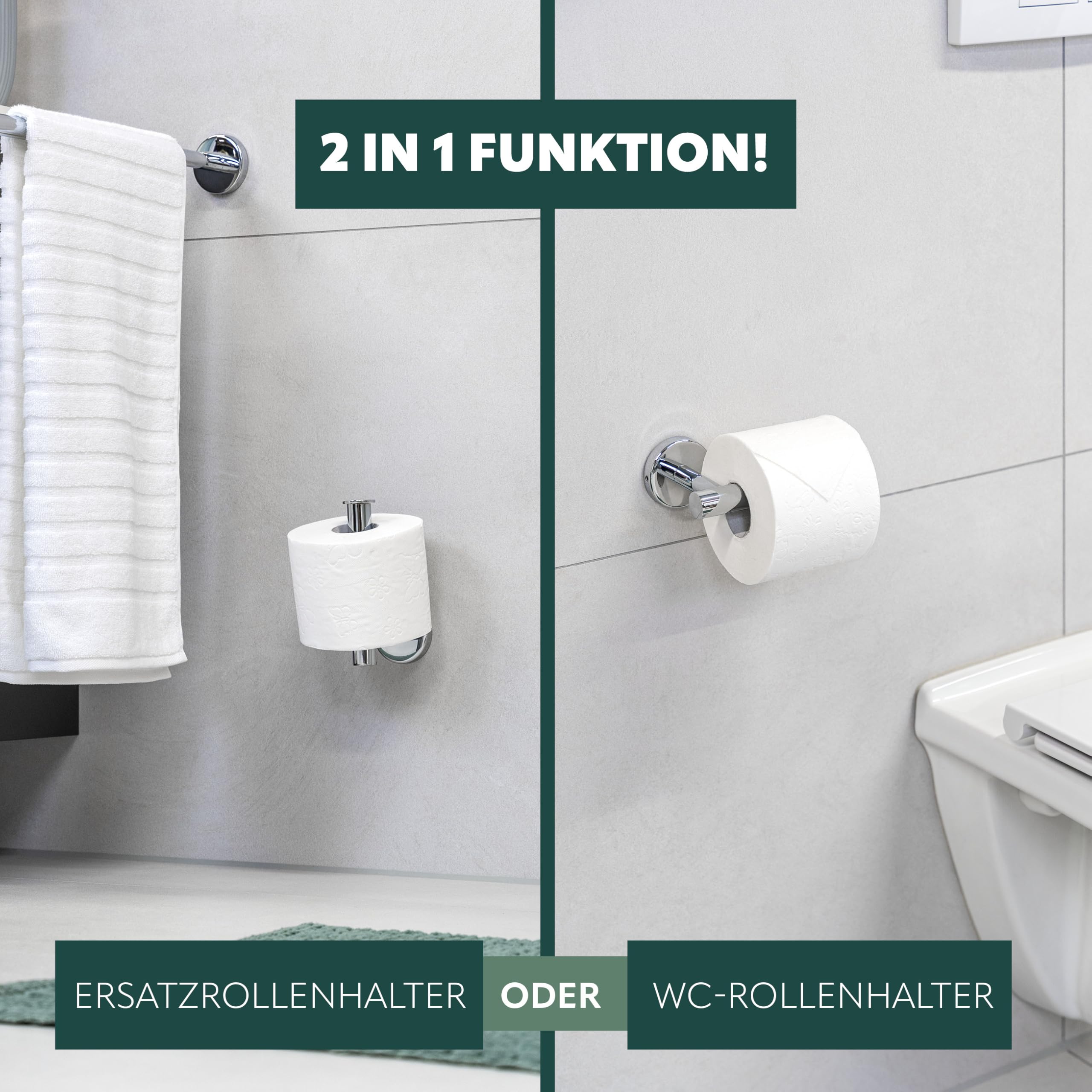 bremermann Bad-Serie Lucente - Badezimmer Zubehör-Set 2tlg. bestehend aus 1x Toilettenpapierhalter und 1x Ersatzrollenhalter zum Kleben oder Bohren, WC-Rollenhalter, aus Edelstahl verchromt