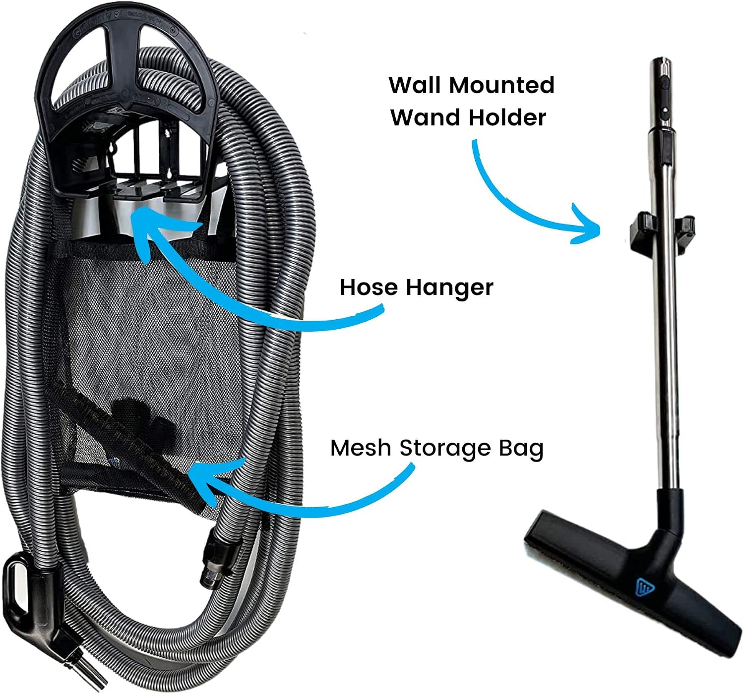 Wessel-Werk Central Vacuum Hose Kit with Floor and Household Vacuum Attachments, Crushproof Hose with On/Off Switch Control