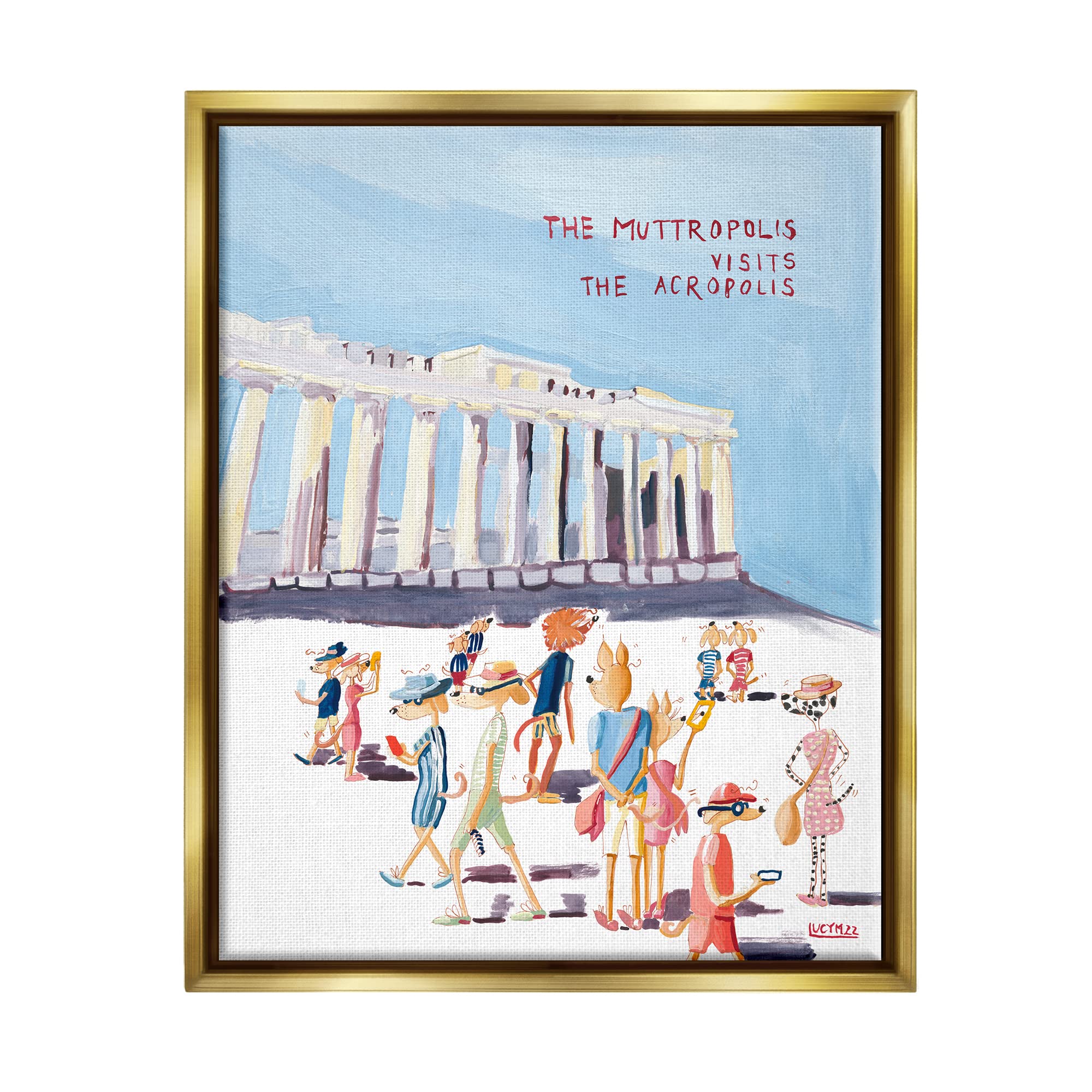 Stupell Industries Muttropolis Visits Acropolis Funny Framed Floater Canvas Wall Art, Design by Lucy Marshall
