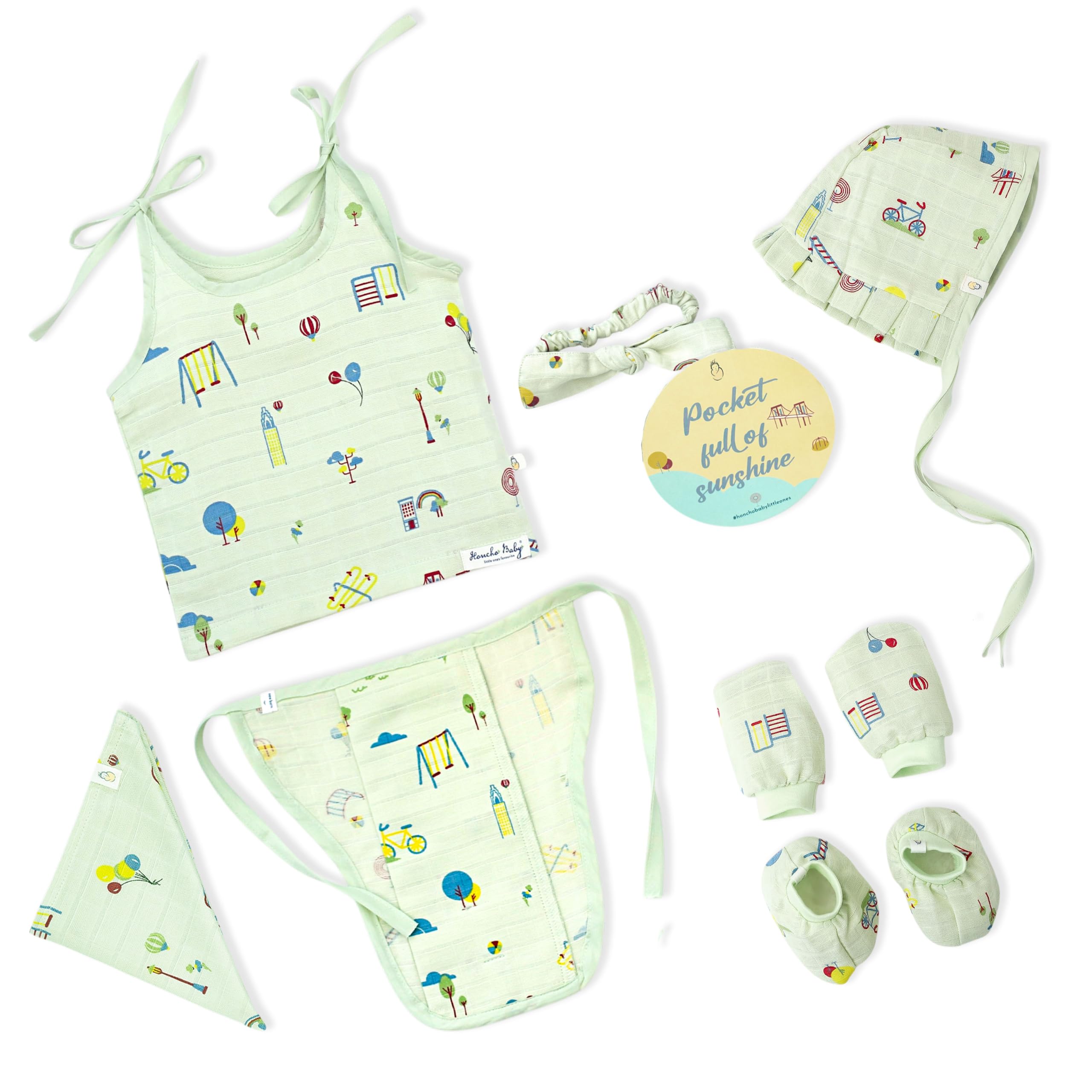 HONCHO BABY - Essential Clothing Bundle Gift Set (6 Piece) for Newborn to 3 Months | Knot Jabla, Nappy, Cap, Booties, Mittens & Washcloth-image-0