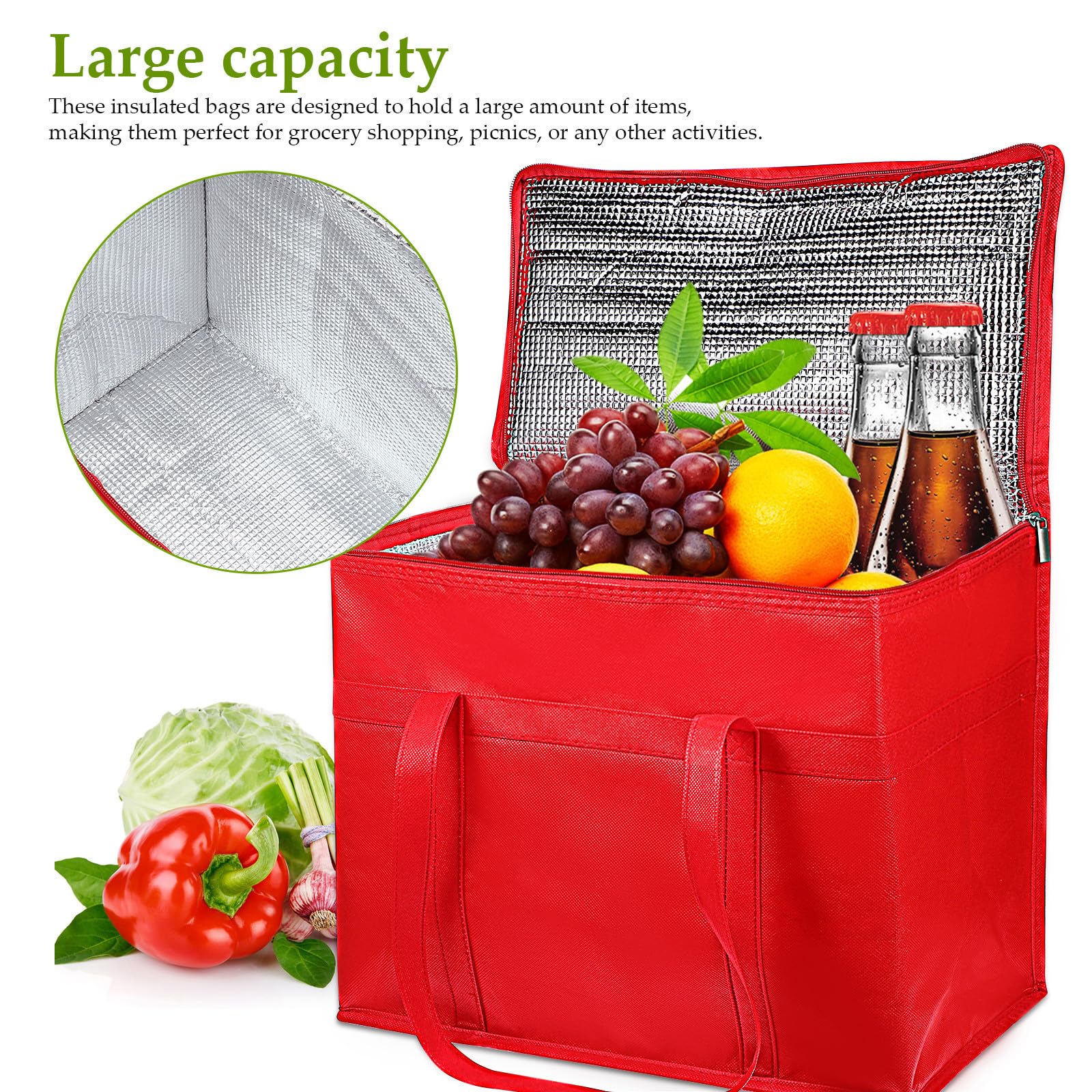 4 Piezas Bolsa Térmica para Comestibles Grande Cremallera