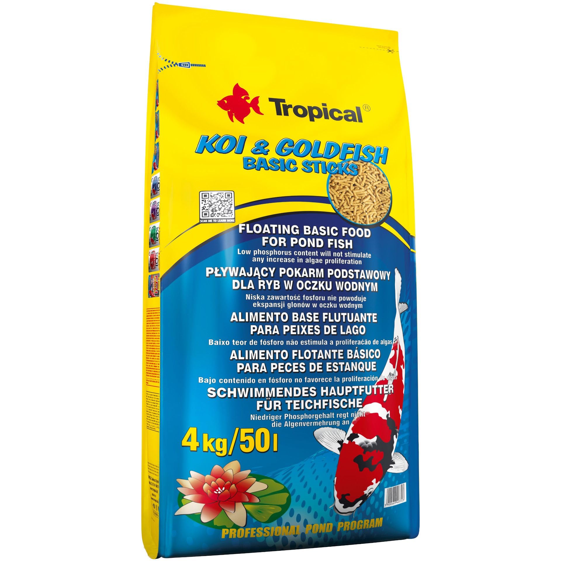 Nourriture Koi TROPICAL Koi&Goldfish Colour Sticks 5l/400g Színélénkítő Haltáp Tavi Tetra Pond Sticks