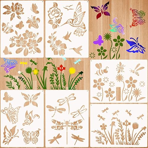 6 plantillas para pintar sobre madera, plantilla reutilizable para pintar con flores, abeja, mariposa, plantilla para dibujar manualidades en