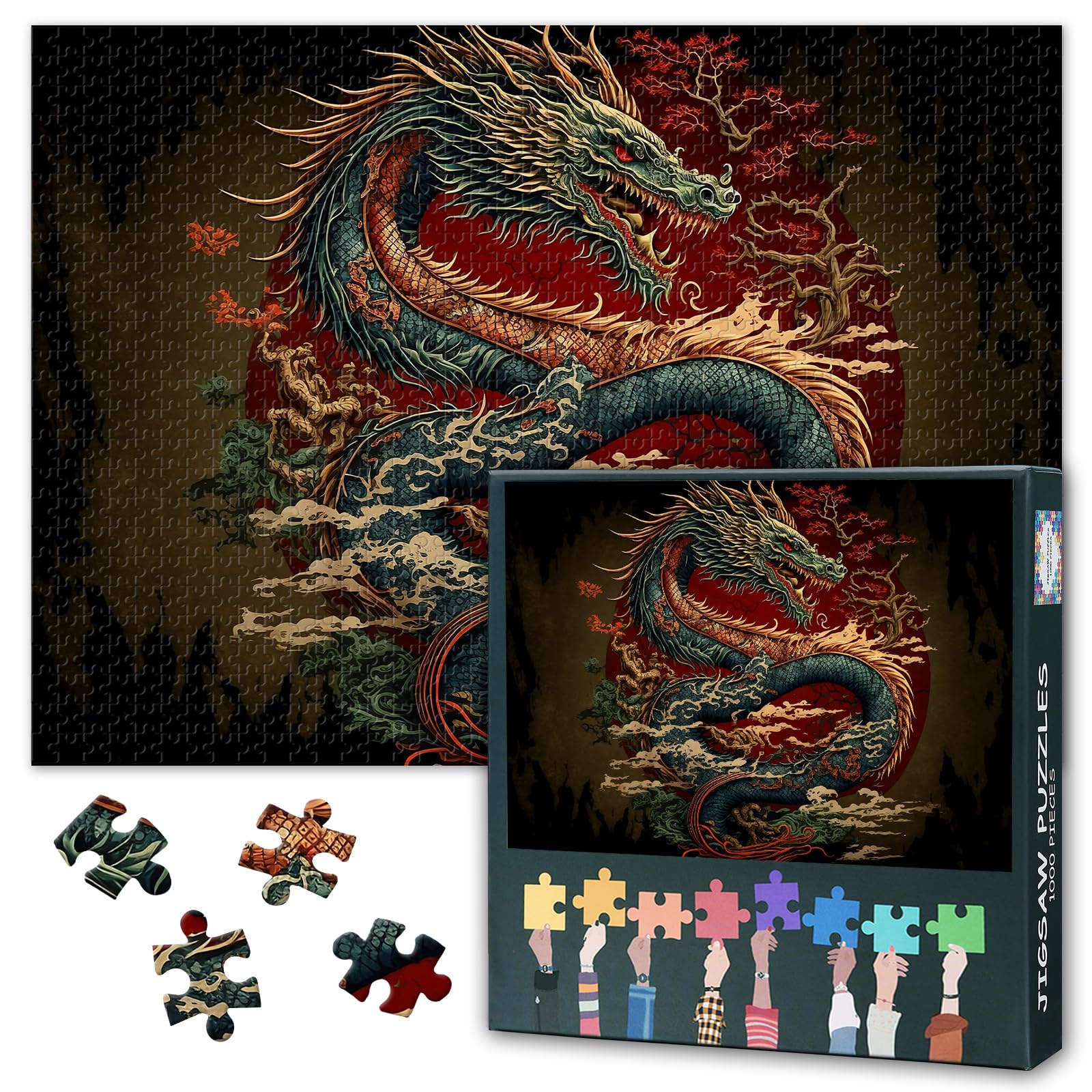 Puzzles for Adults 1000 Pieces, Chinese Dragon Jigsaw Puzzles, Adult Puzzle for Adults, Educational Fun Games or Toys for Elders Friends 20X27 INCH — image 1
