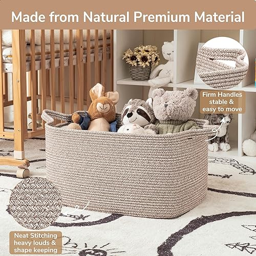 Vista 57 de Goodpick Cesta grande de almacenamiento de juguetes, cestas de cuerda de algodón gris para bebés, niños, cesta de almacenamiento tejida con asa