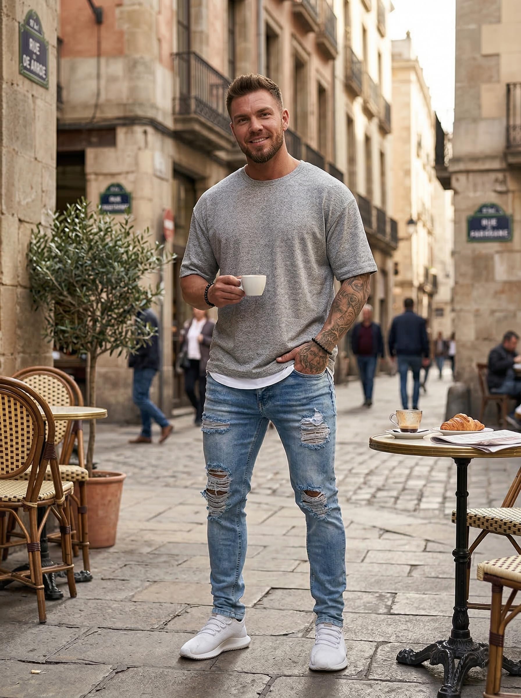 HUNGSON Herren Jeans Ripped Skinny