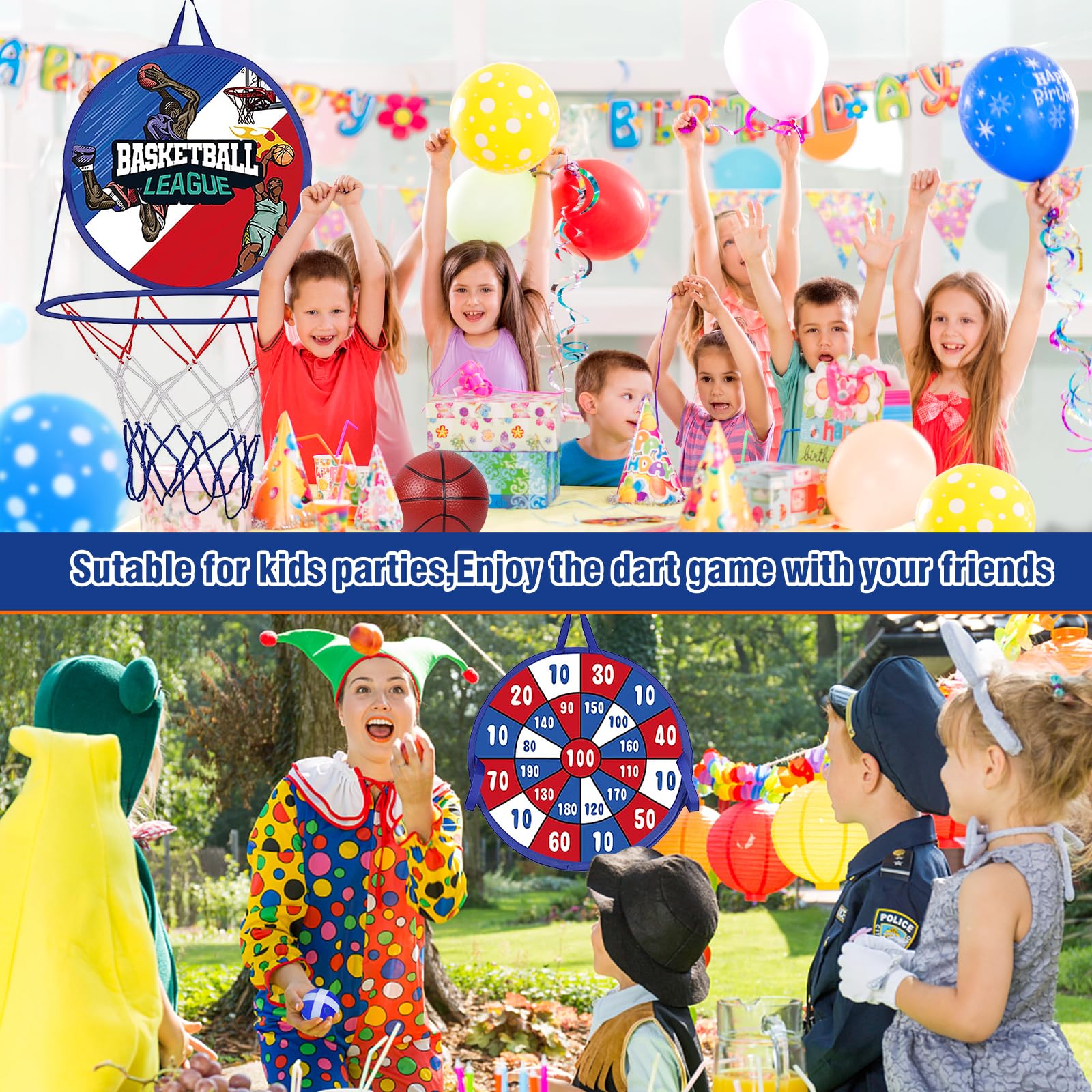 Canasta Baloncesto Infantil con Diana Dardos, 2 en 1 Diana Dardos y Mini Juguete de Canasta Baloncesto,Juguetes de Deporte Plegable para Interiores y Exteriores para Regalo de Niños y Niñas