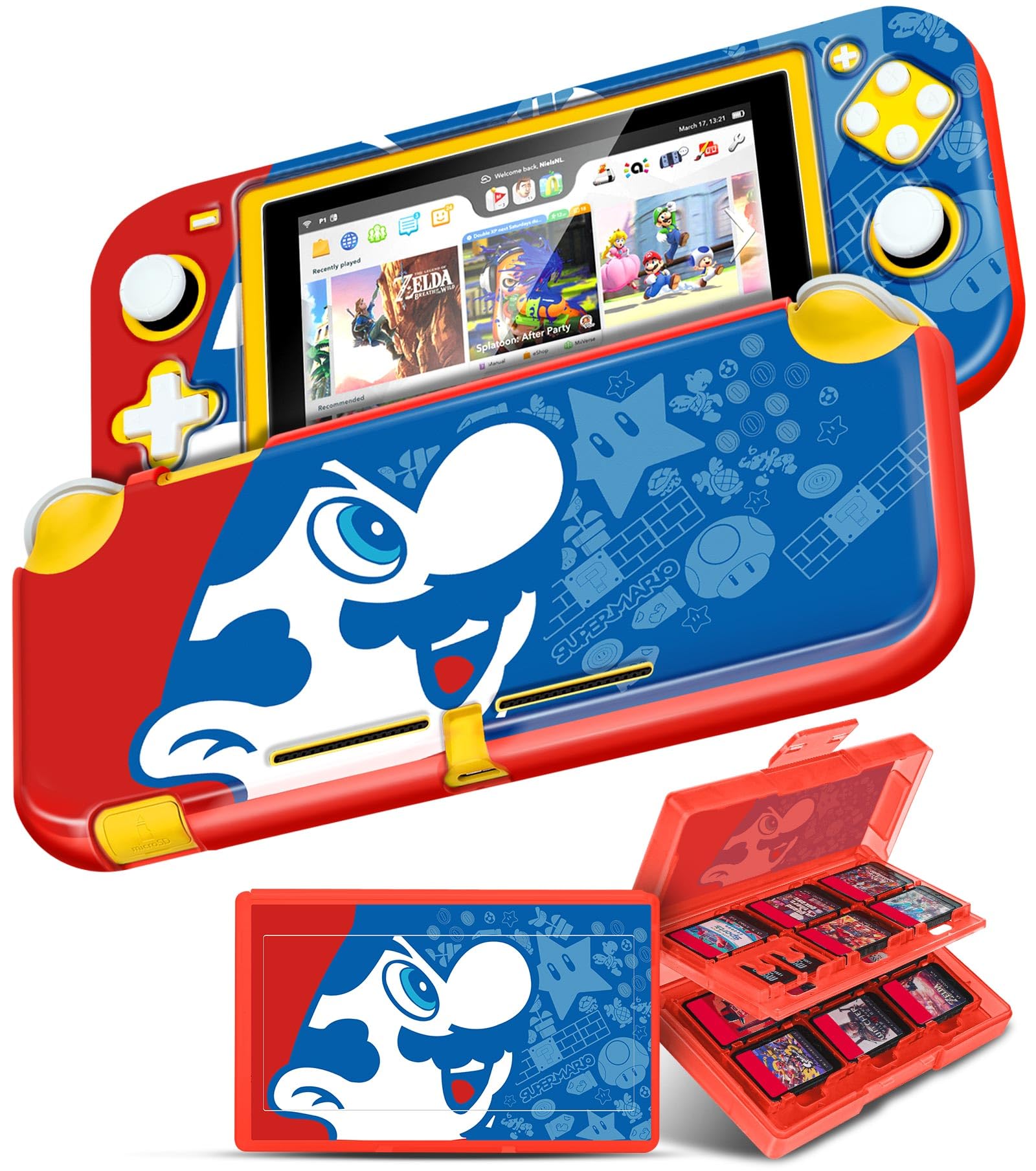 Xinocy (2in1 for Nintendo Switch Lite Case +24 Switch Game Holder Cute Cartoon Slim Protective Cases Hard Shell for Kids Boys Teens Girls Girly Design Funny Aesthetic Covers for Switch Lite 2019,Blue