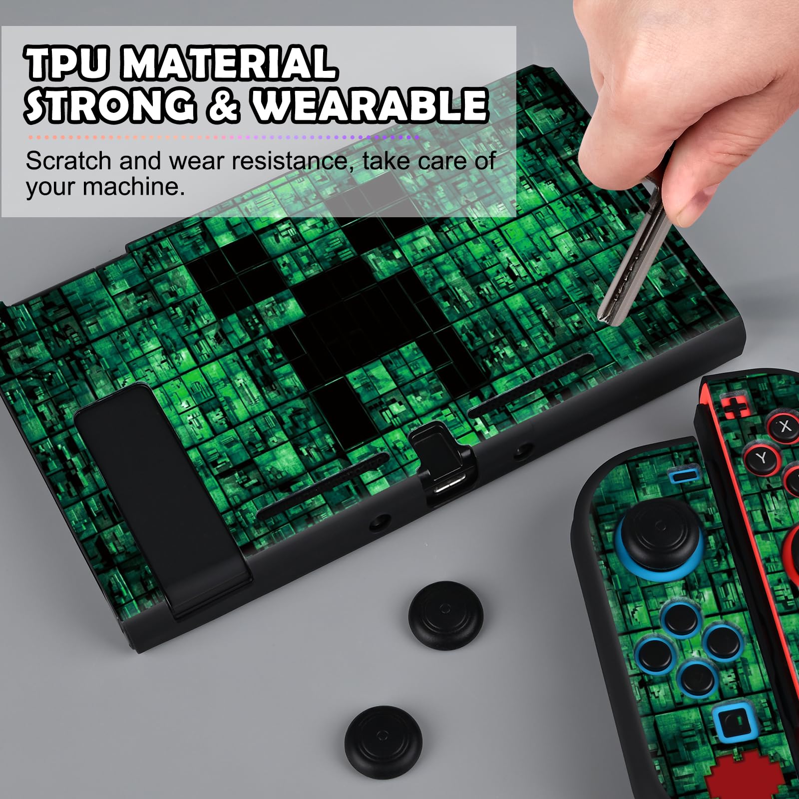DLseego Coque pour Switch,Mince Souple Dockable Switch Coque de Protection Résistant aux Rayures Cover de Protection en TPU avec 2 JoyCon Cover et 4 Capuchons de Poignée de Joystick-Vert Switch
