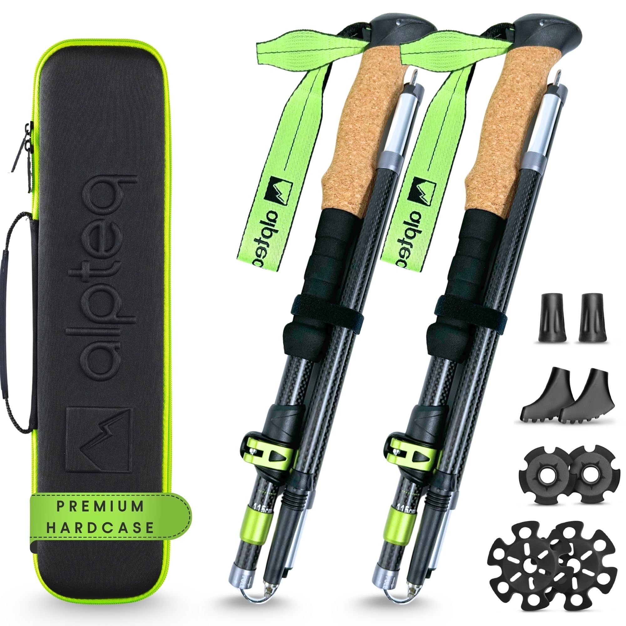 Bâtons de randonnée Pliables en Carbone avec poignée en liège | Bâtons de Trekking pour Sports de Montagne | Bâtons de Marche Nordique pour Homme et Femme | Extra léger et télescopique