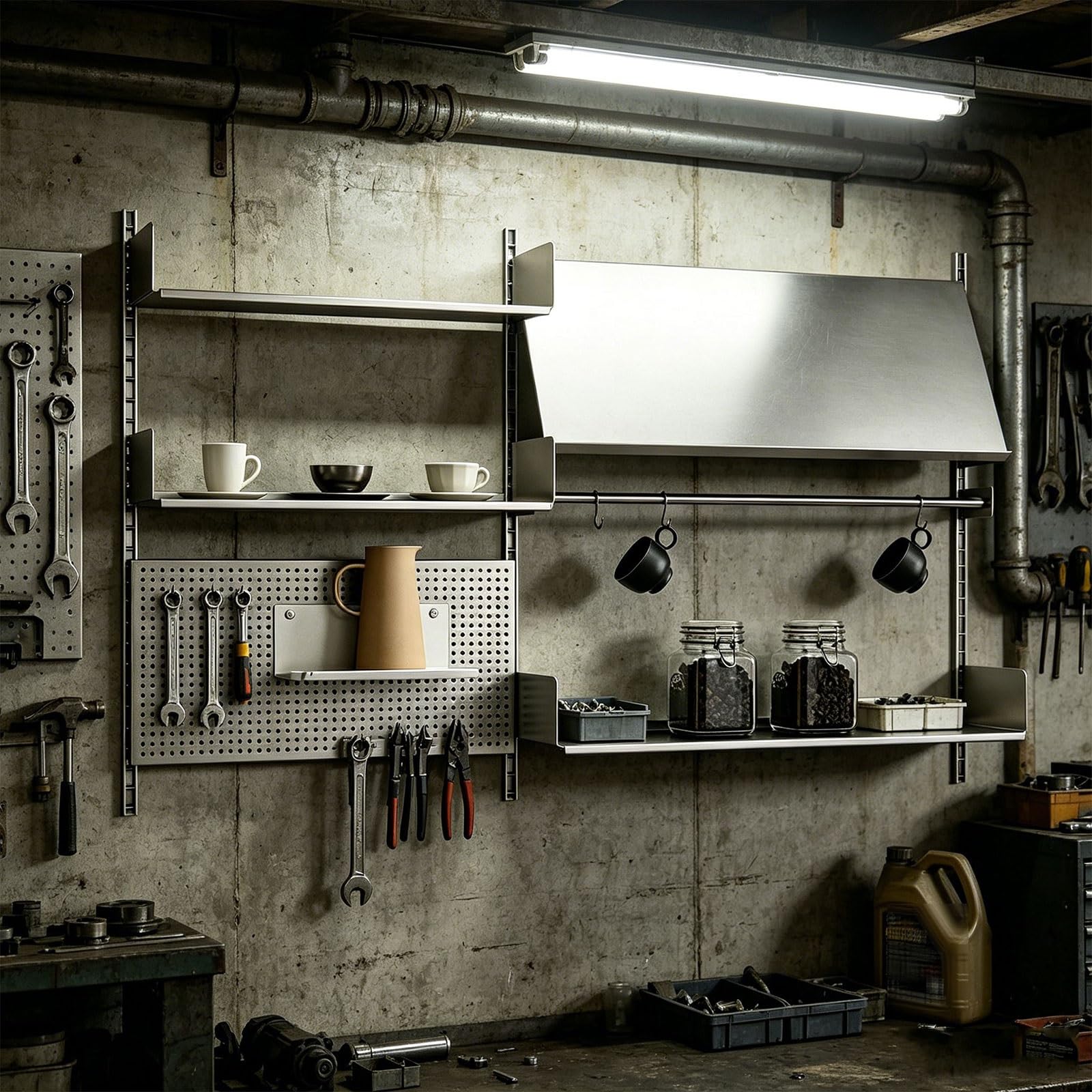 Pegboard Wall Organizer Acero Inoxidable Metal Organizador Dormitorio Altura de Estantes Ajustable Panel Perforado Pared Capacidad de Carga de 50Kg por Estante