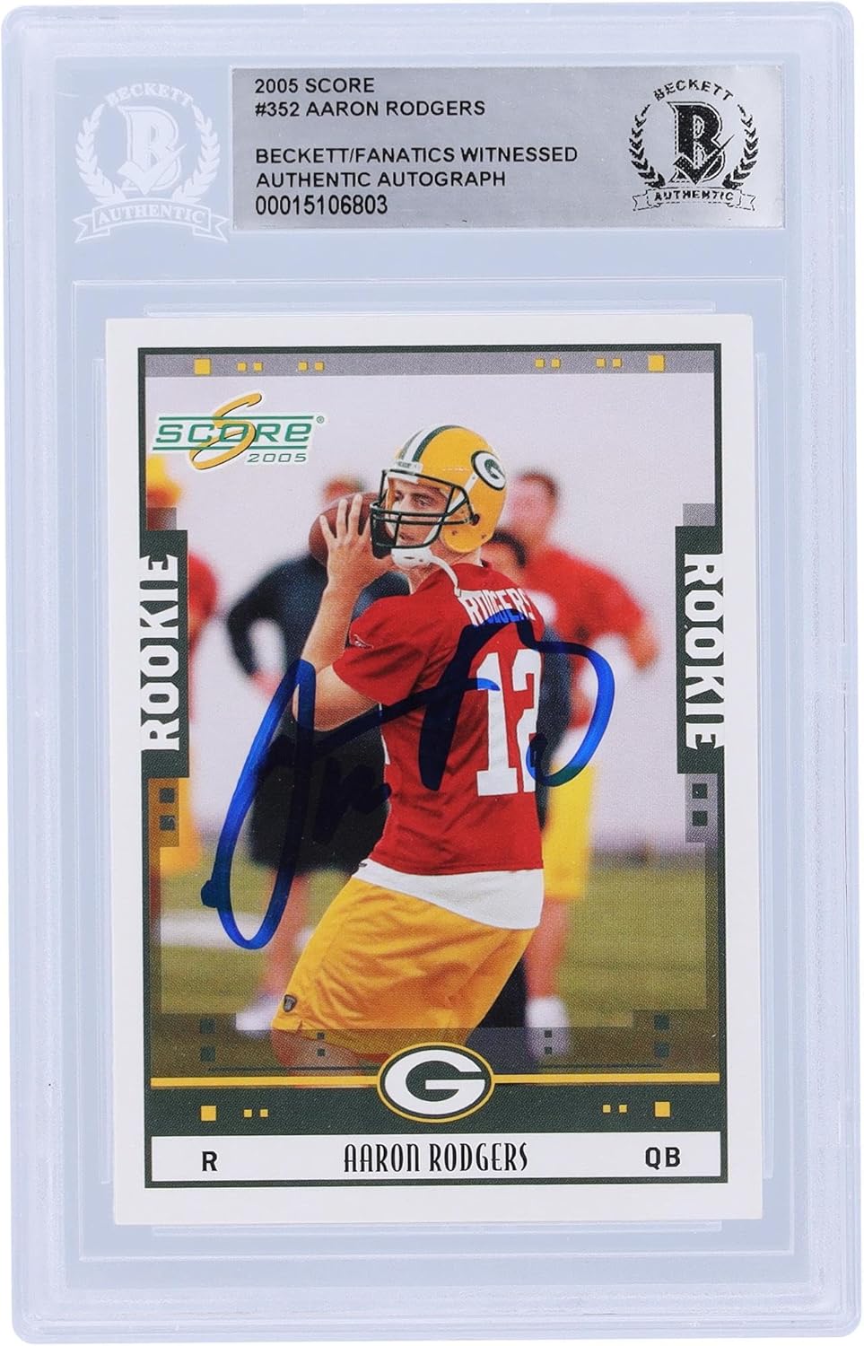 Aaron Rodgers Bay Packers Autographed 2005 Score #352 Beckett Fanatics Witnessed Authenticated Rookie Card - Football Slabbed Autographed Rookie Cards